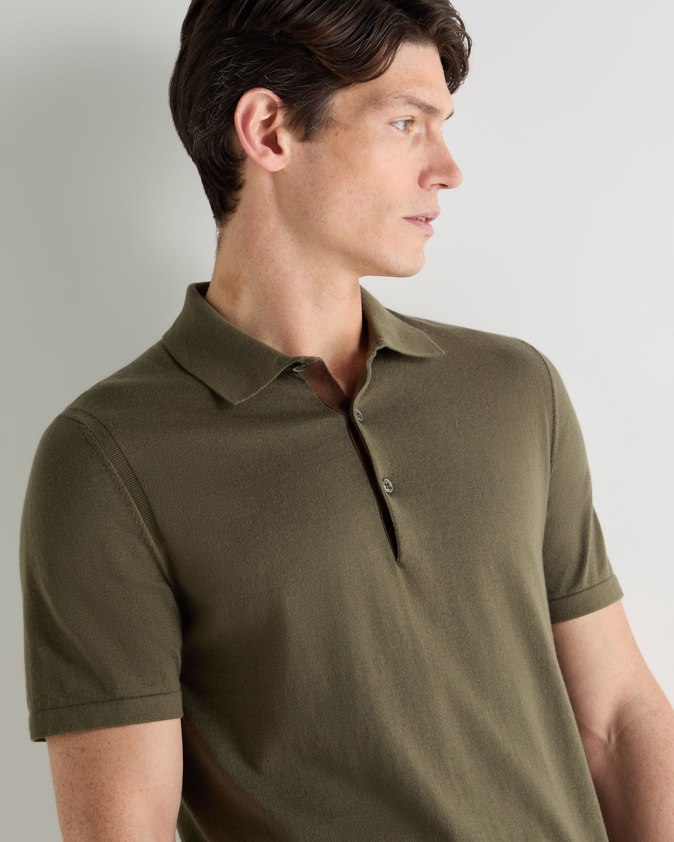 Men's Polzeath Cotton Cashmere Polo T-Shirt Khaki Green - Image 5