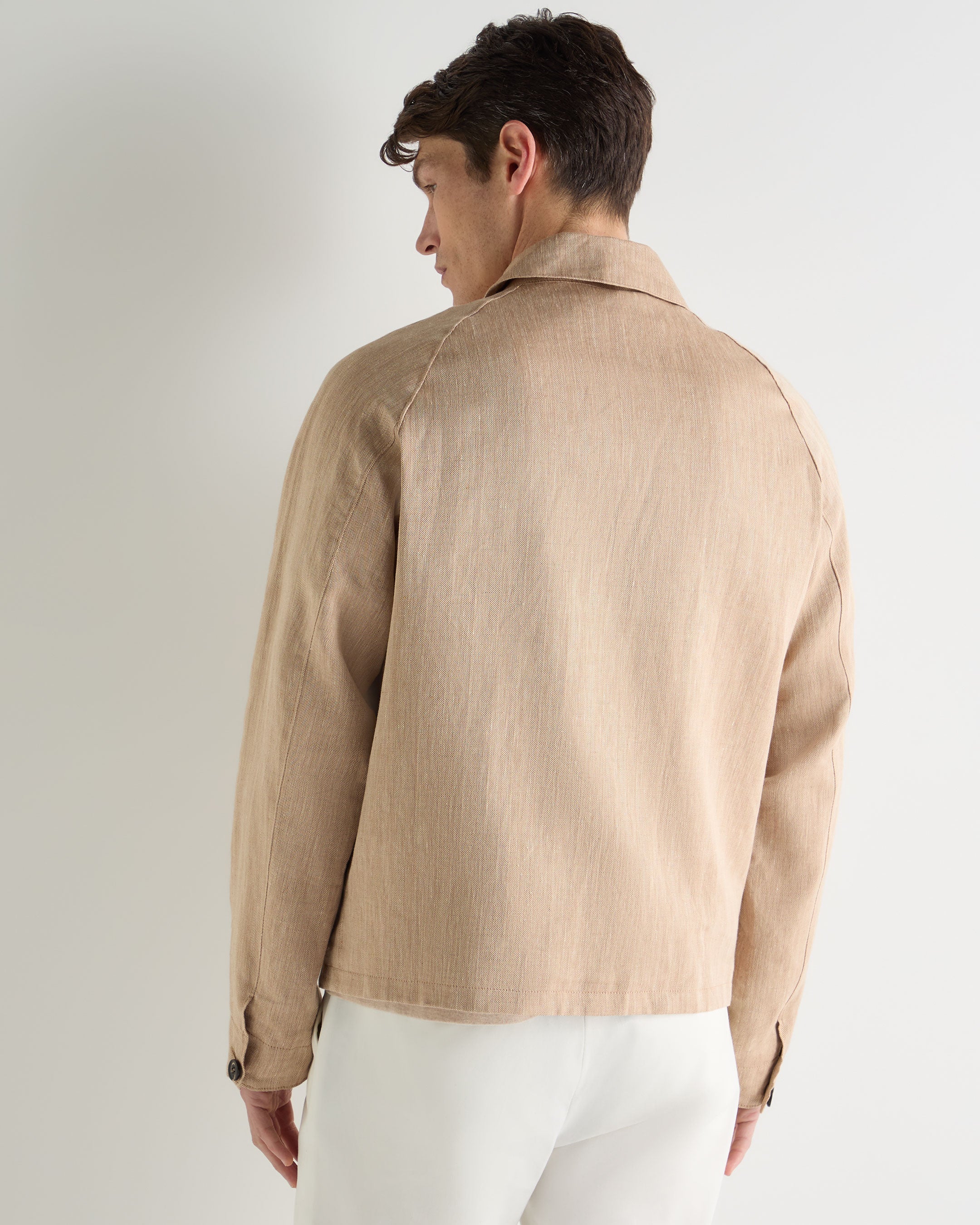 Men's Raglan Linen Blend Herringbone Jacket Light Brown - Image 4