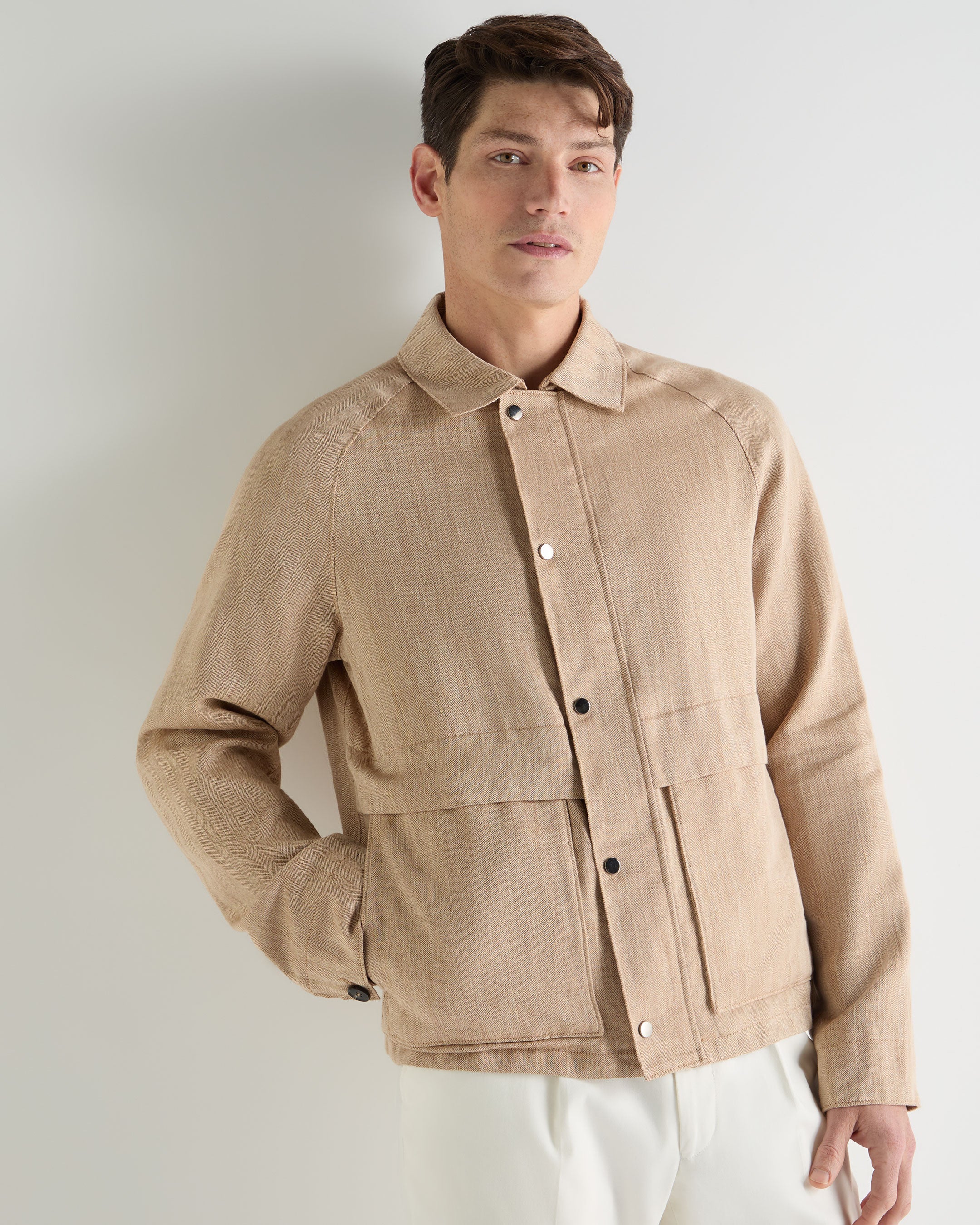 Men's Raglan Linen Blend Herringbone Jacket Light Brown - Image 6