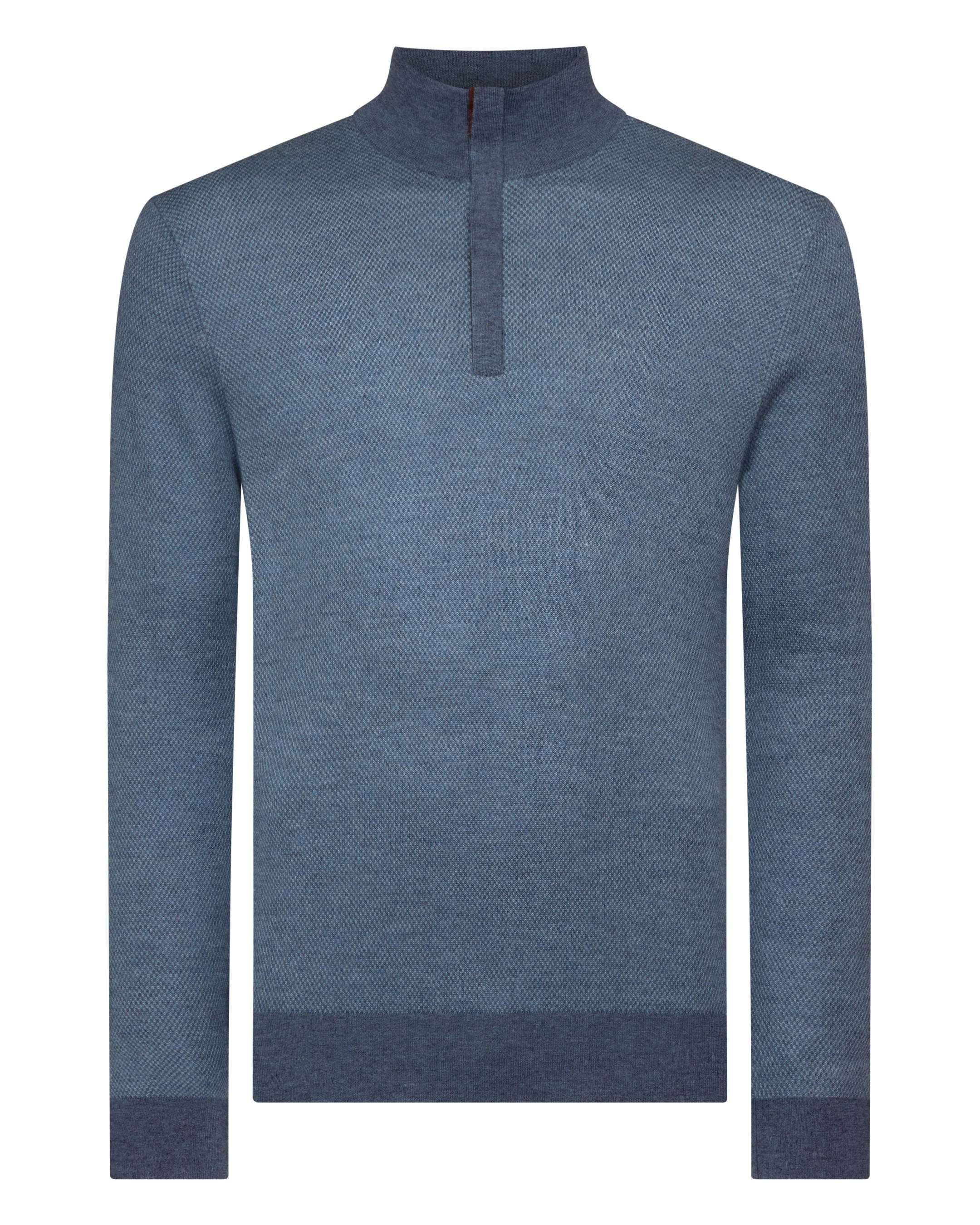 Men's Regent Birdseye Fine Gauge Cashmere Half Zip Sweater Denim Blue Birdseye - Image 2
