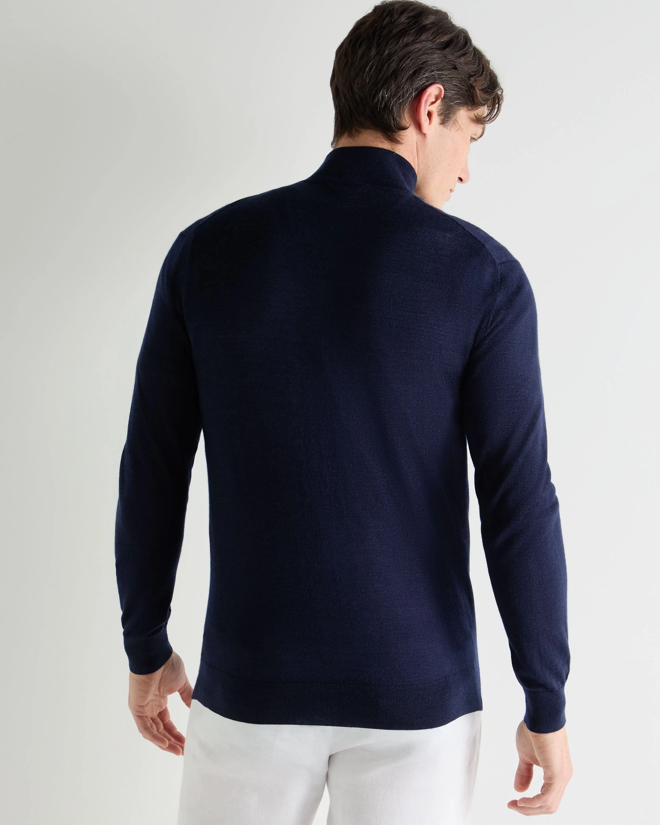 Men's Regent Fine Gauge Cashmere Half Zip Sweater Summer Navy Blue - Image 4