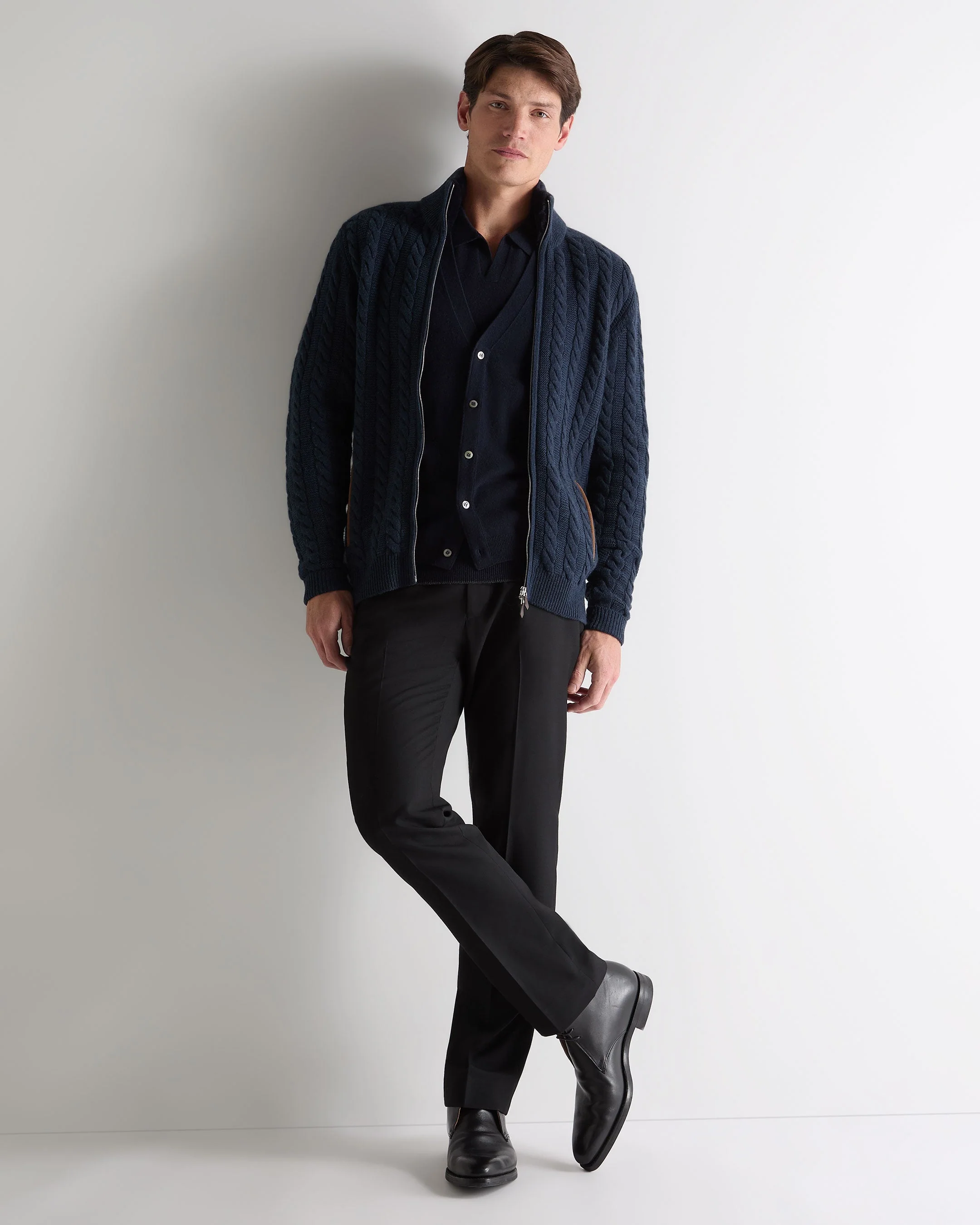 Men's Richmond Cable Cashmere Cardigan Indigo Blue - Image 3