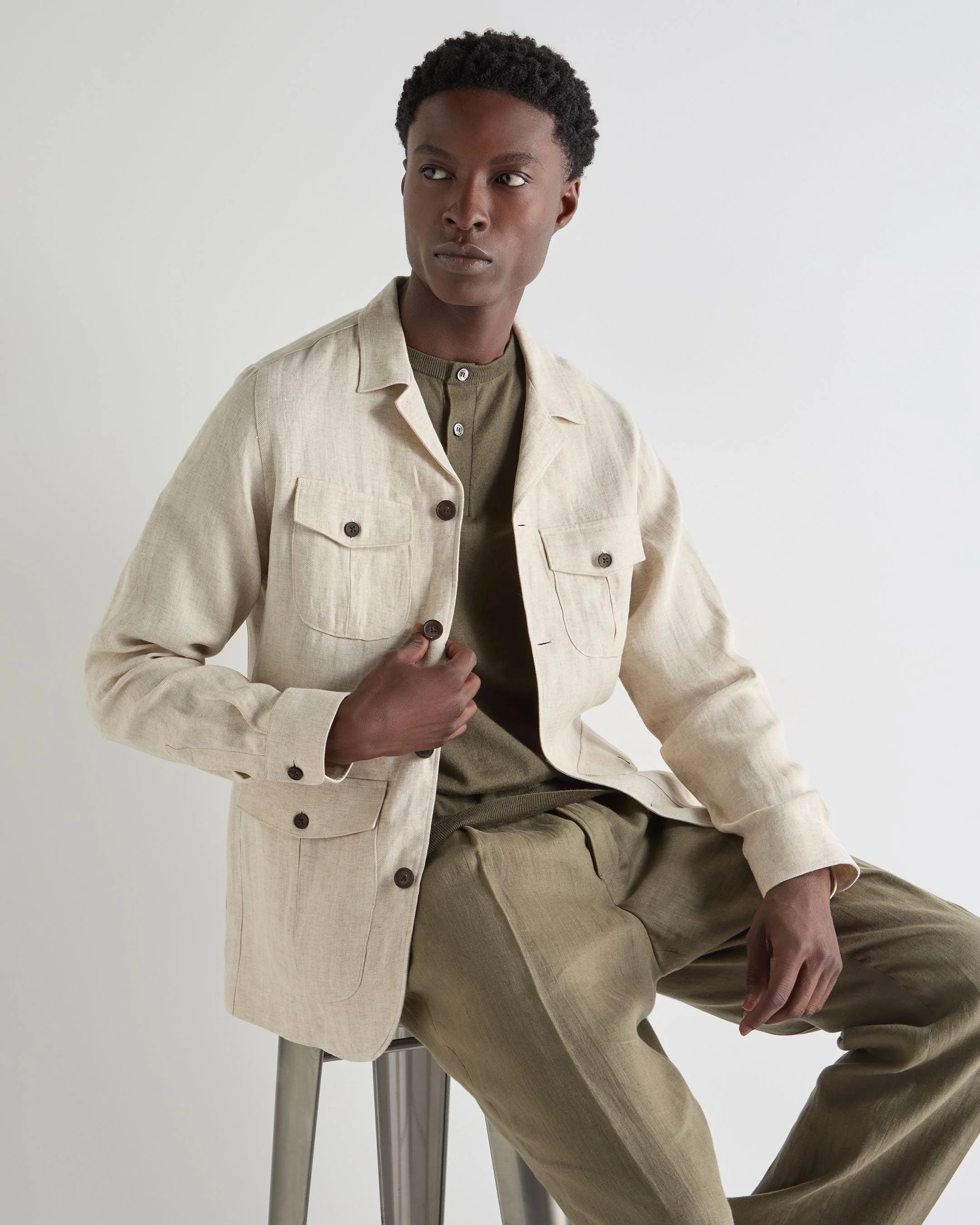 Men's Safari Linen Jacket Sand Brown
