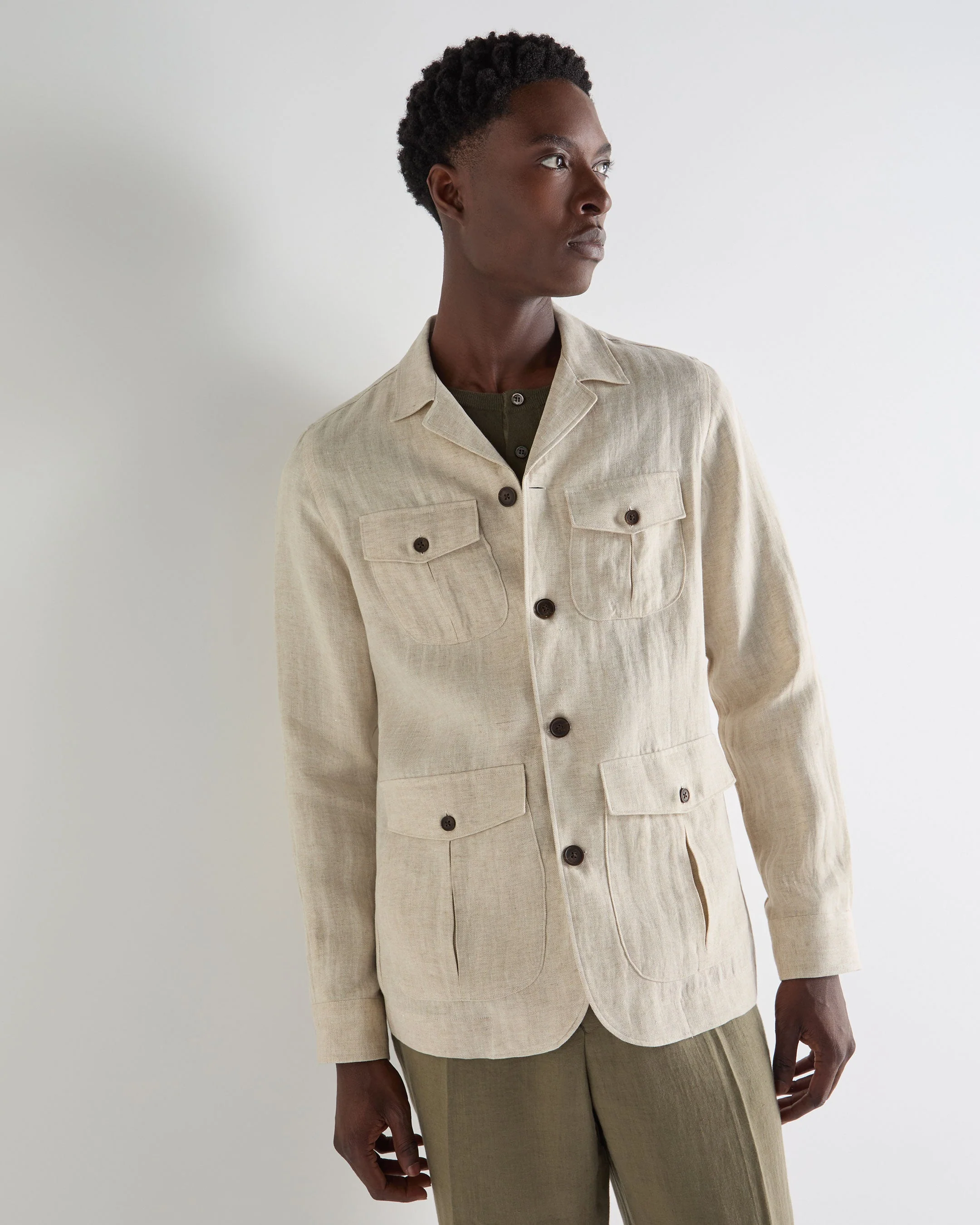 Men's Safari Linen Jacket Sand Brown - Image 5