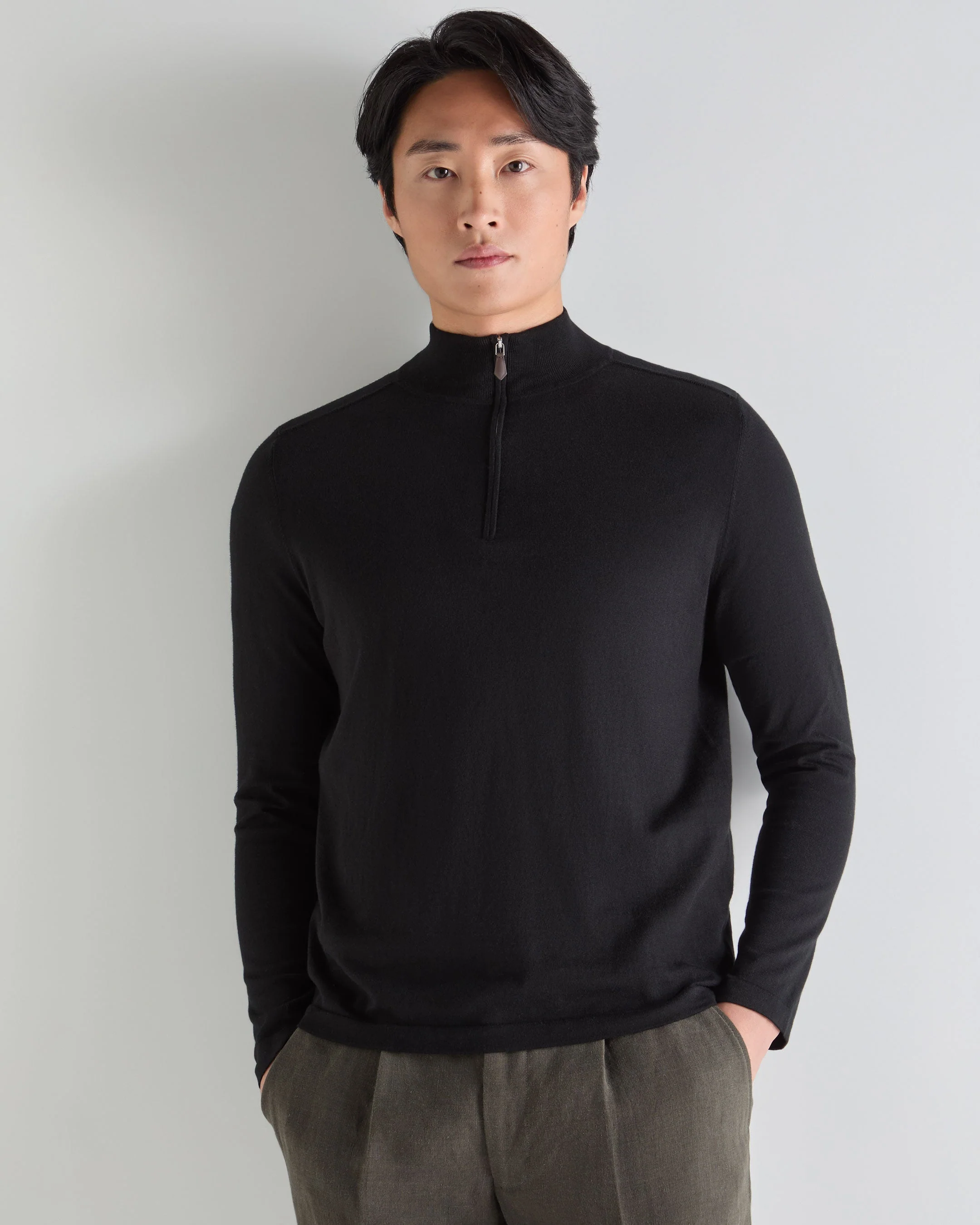 Men's Salcombe Half Zip Cotton Cashmere Sweater Black