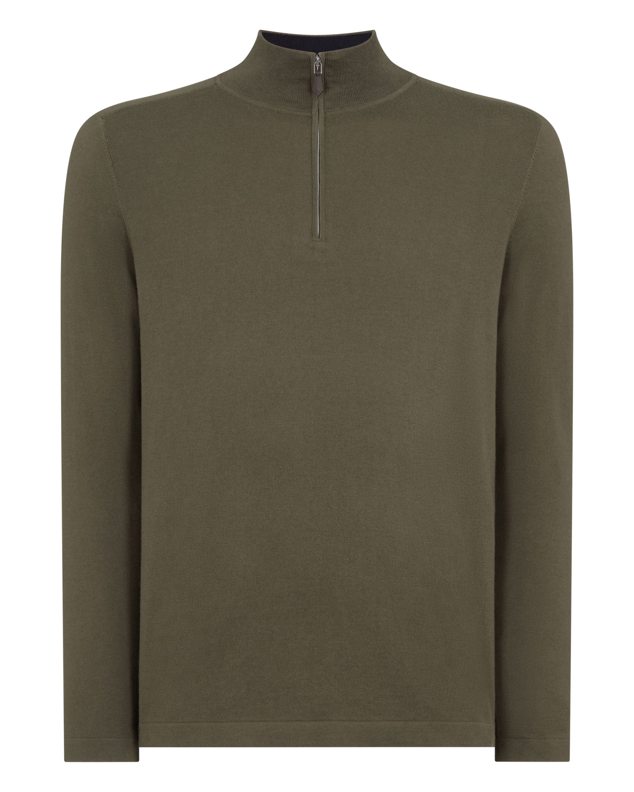 Men's Salcombe Half Zip Cotton Cashmere Sweater Khaki Green - Image 2