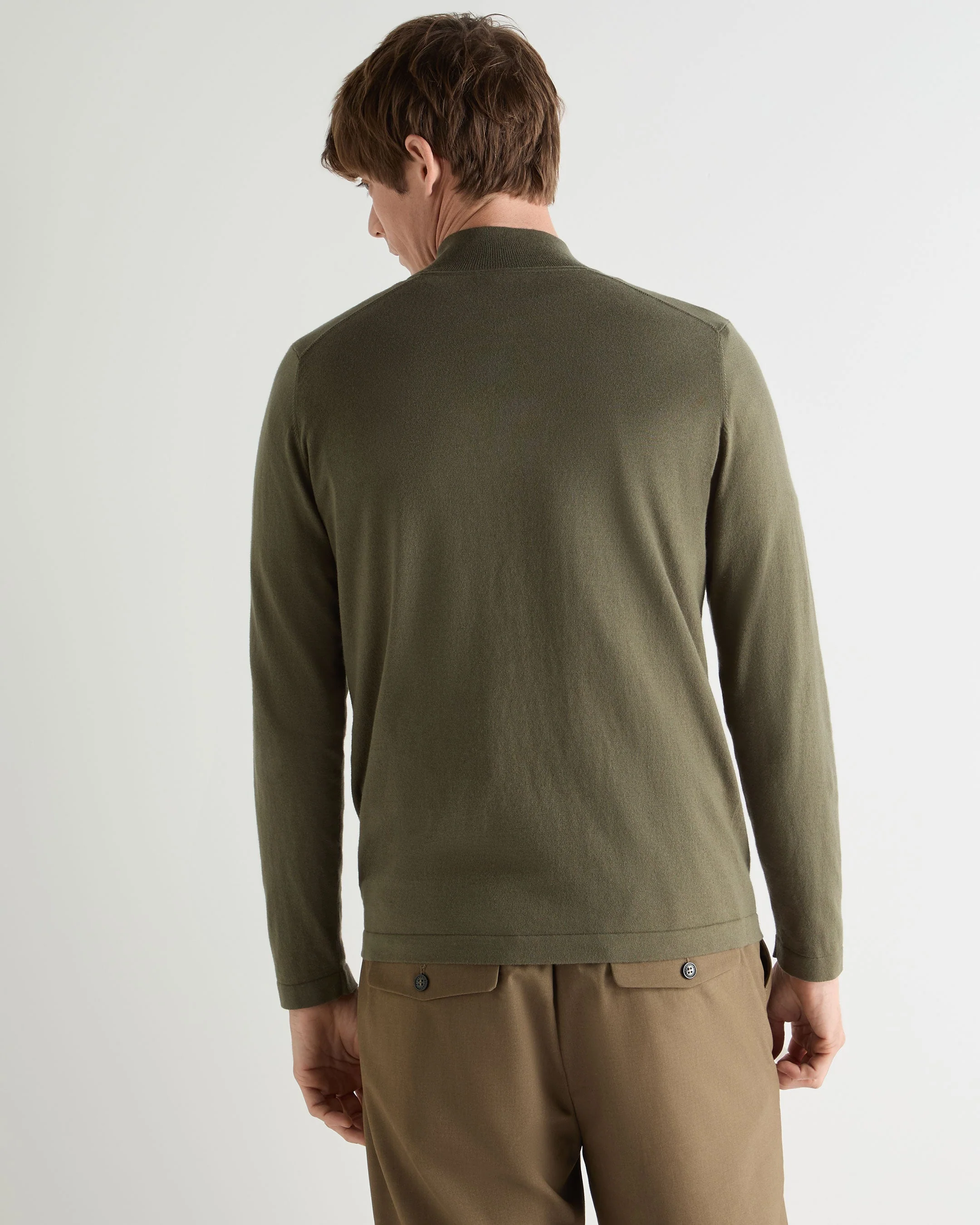 Men's Salcombe Half Zip Cotton Cashmere Sweater Khaki Green - Image 4