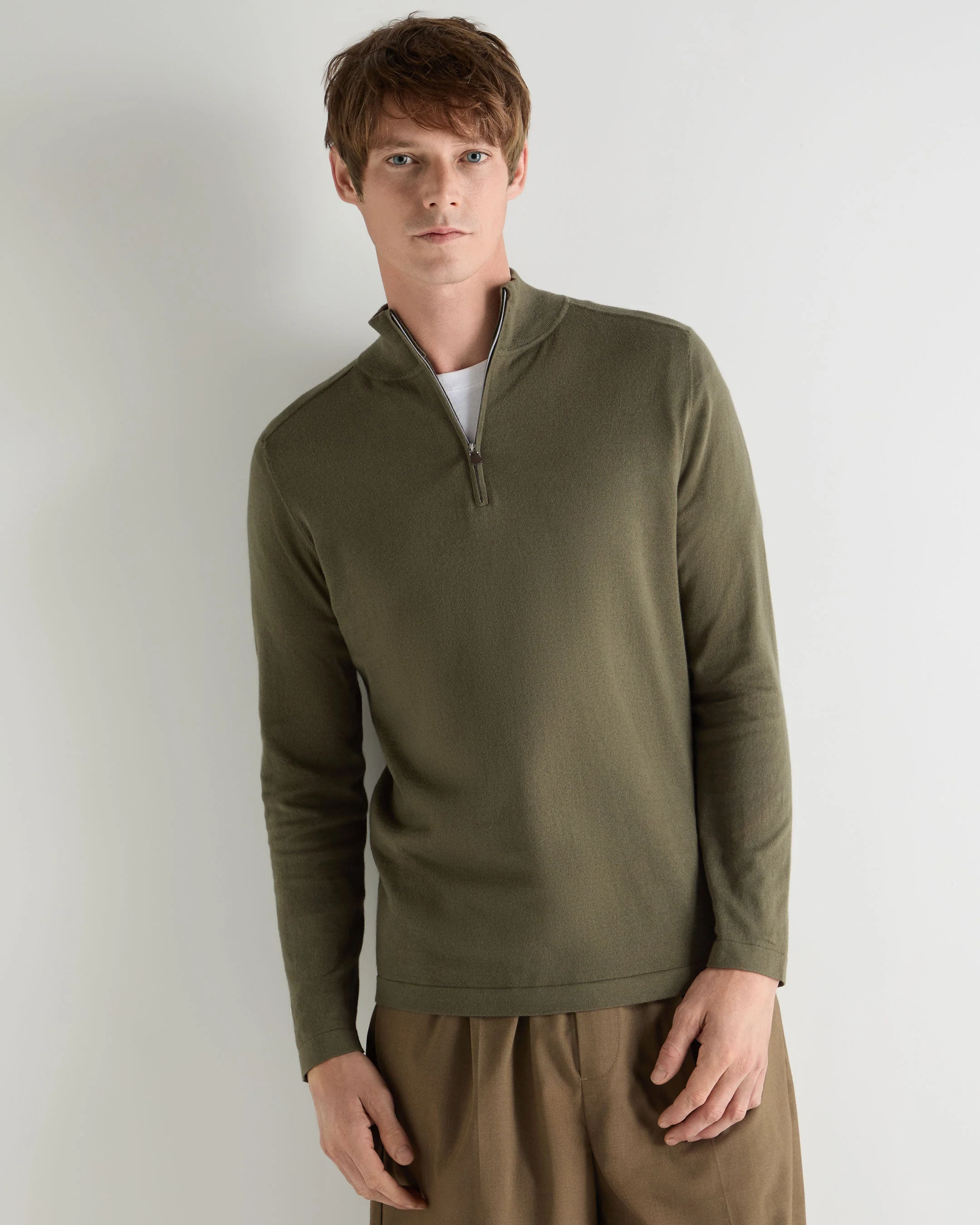 Men's Salcombe Half Zip Cotton Cashmere Sweater Khaki Green - Image 5