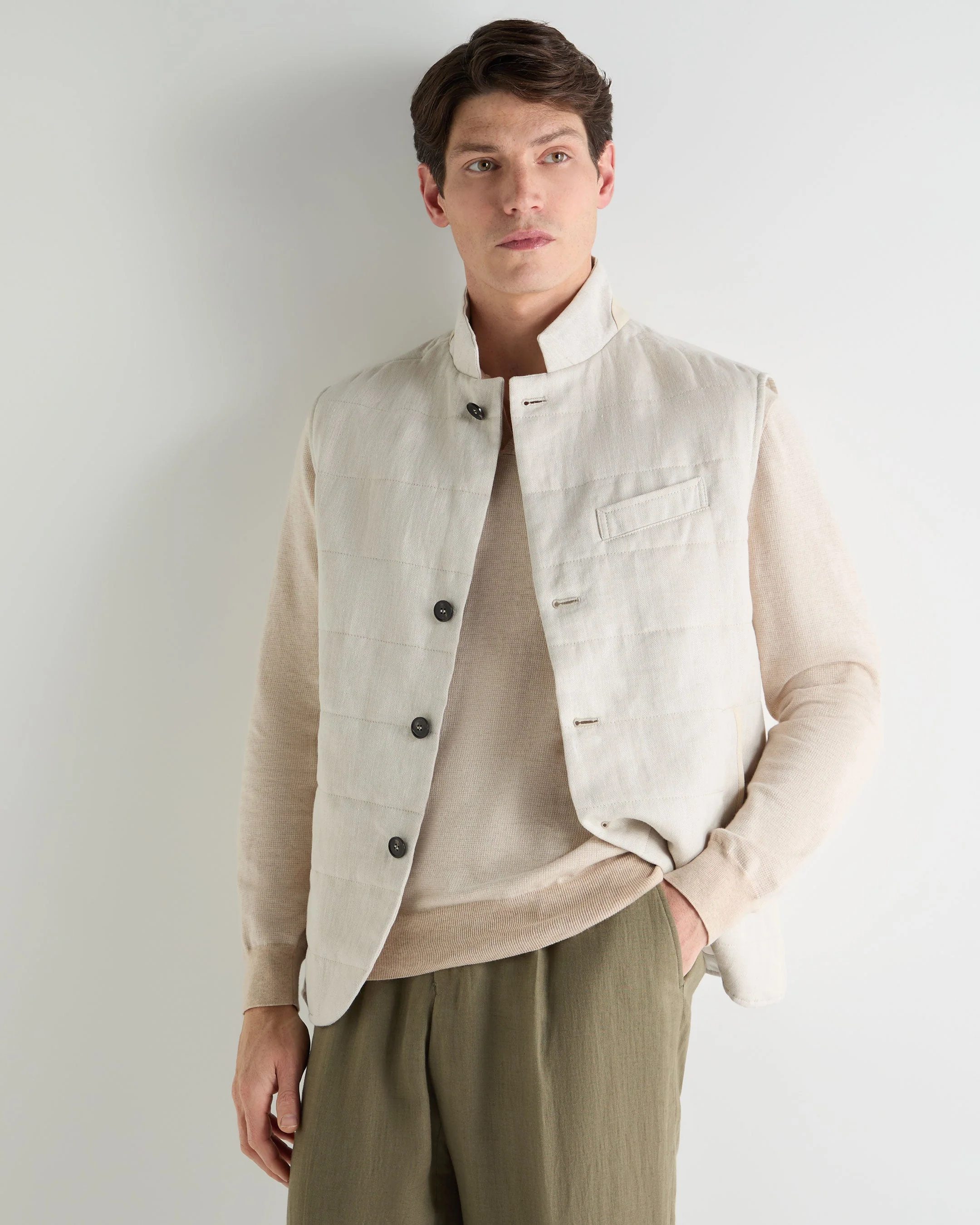 Men's Seville Linen Gilet Chalk White