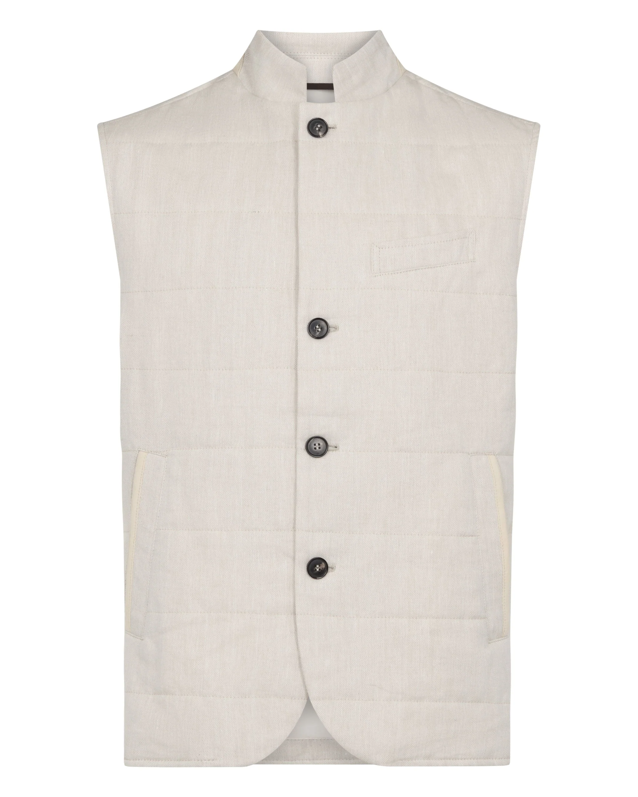 Men's Seville Linen Gilet Chalk White - Image 2