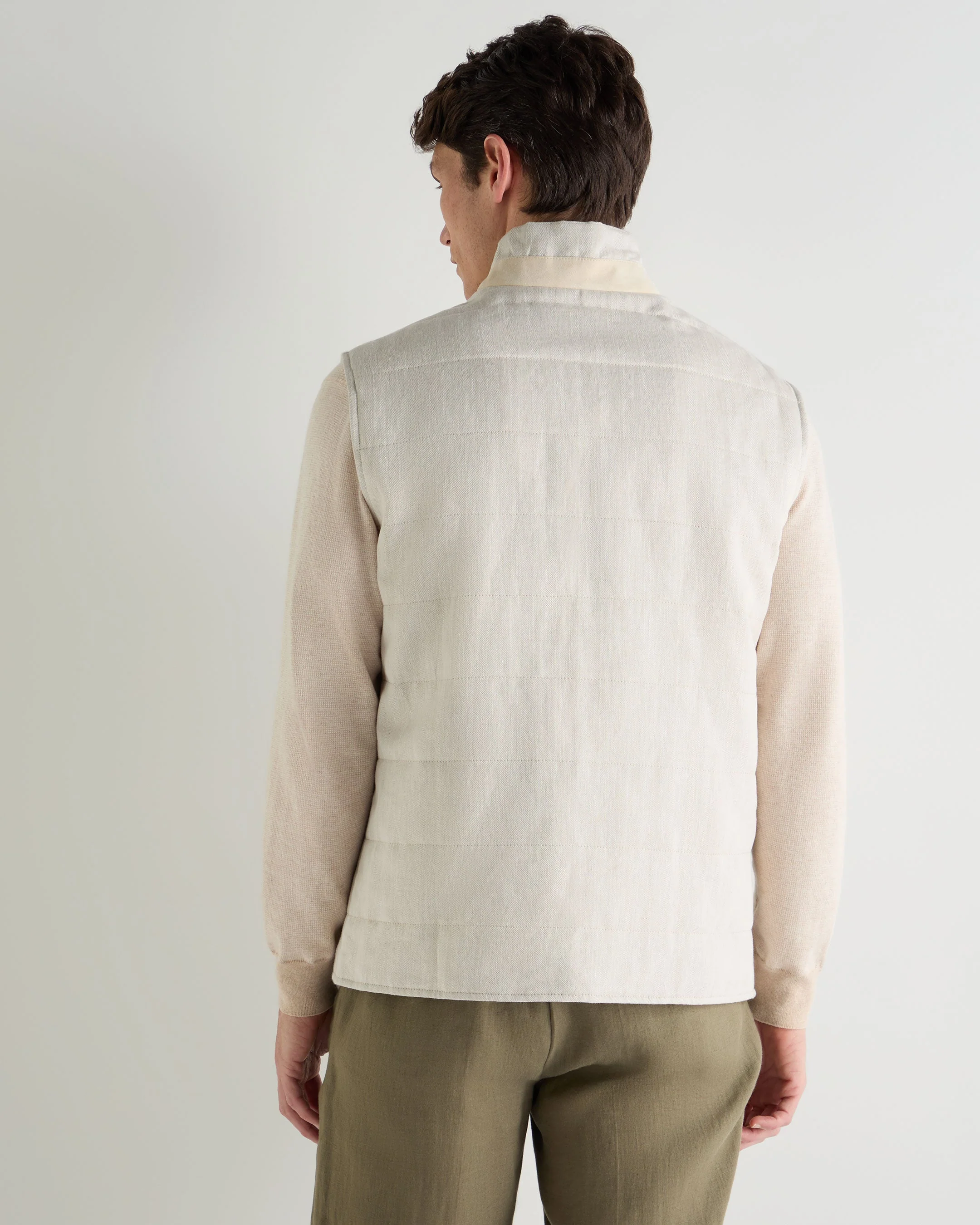 Men's Seville Linen Gilet Chalk White - Image 4