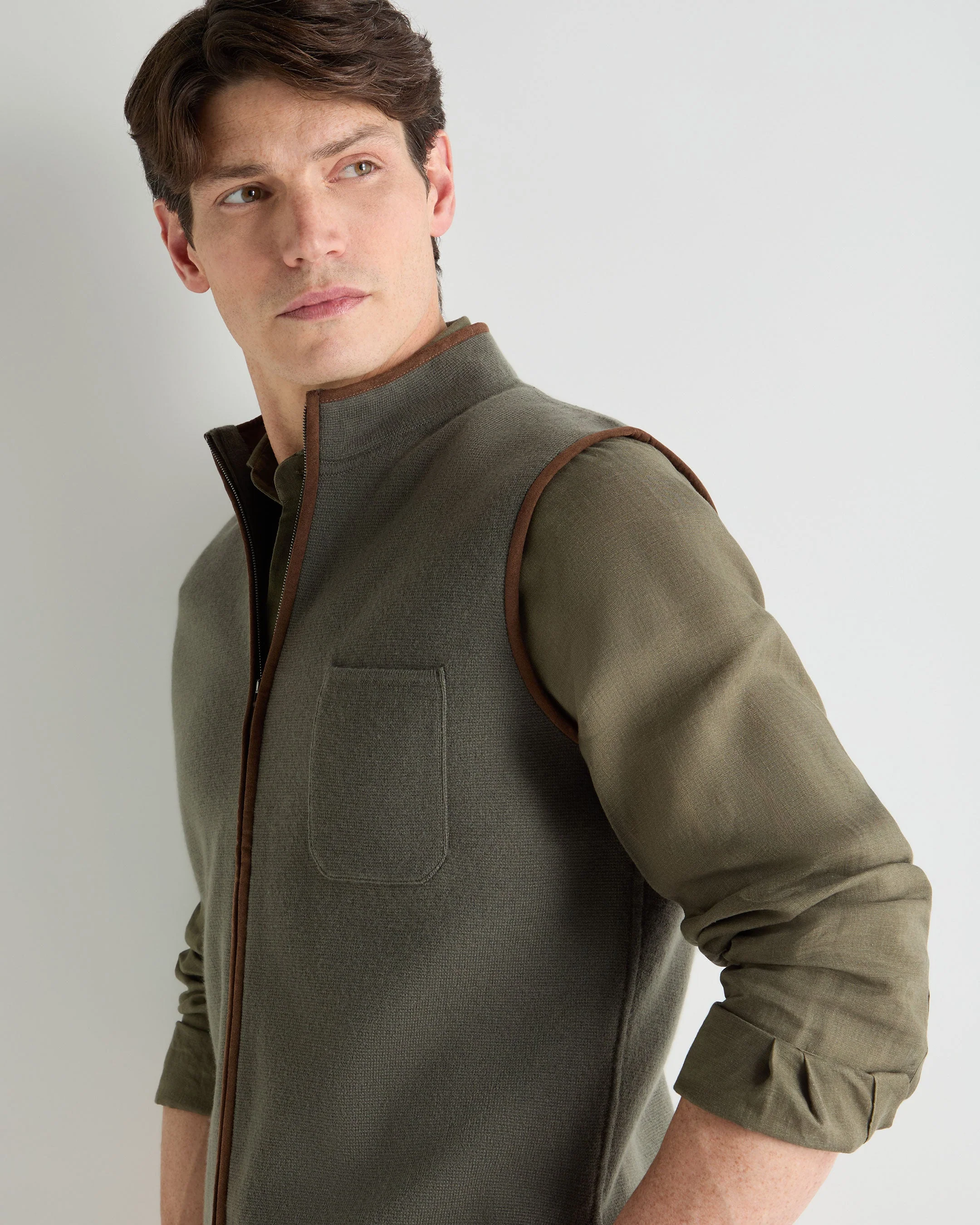 Men's Shaftesbury Cashmere Gilet Olive Green - Image 5