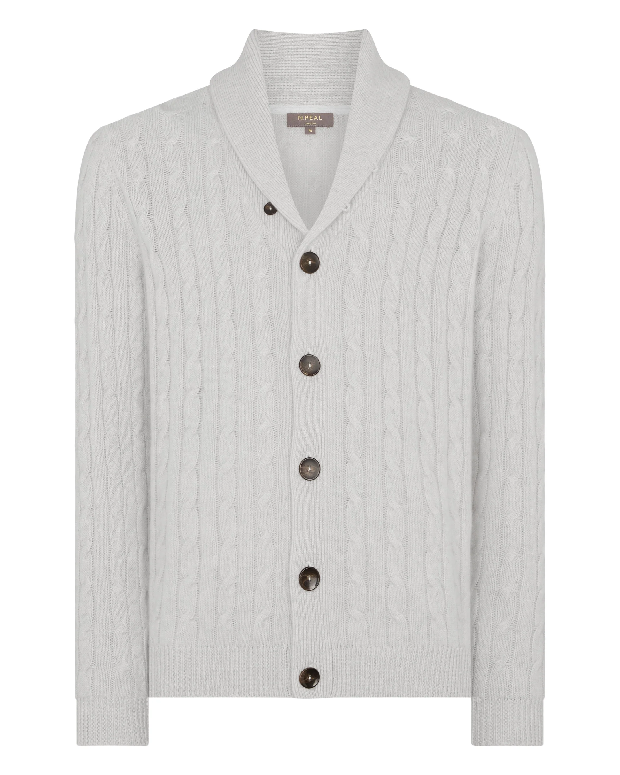 Men's Garrick Shawl Cable Cashmere Cardigan Pebble Grey - Image 2