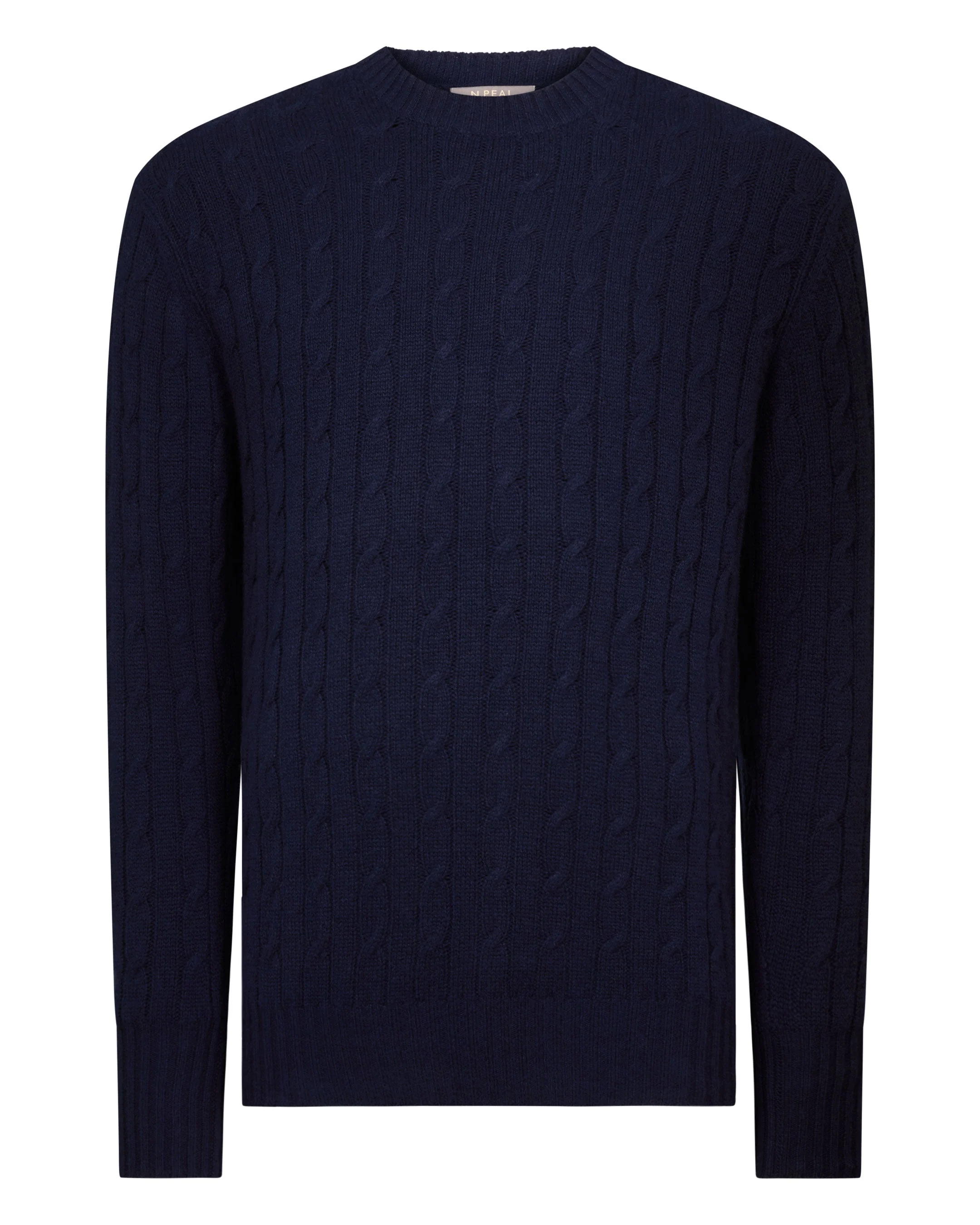 Men's Thames Cable Round Neck Cashmere Sweater Deep French Blue - Image 2
