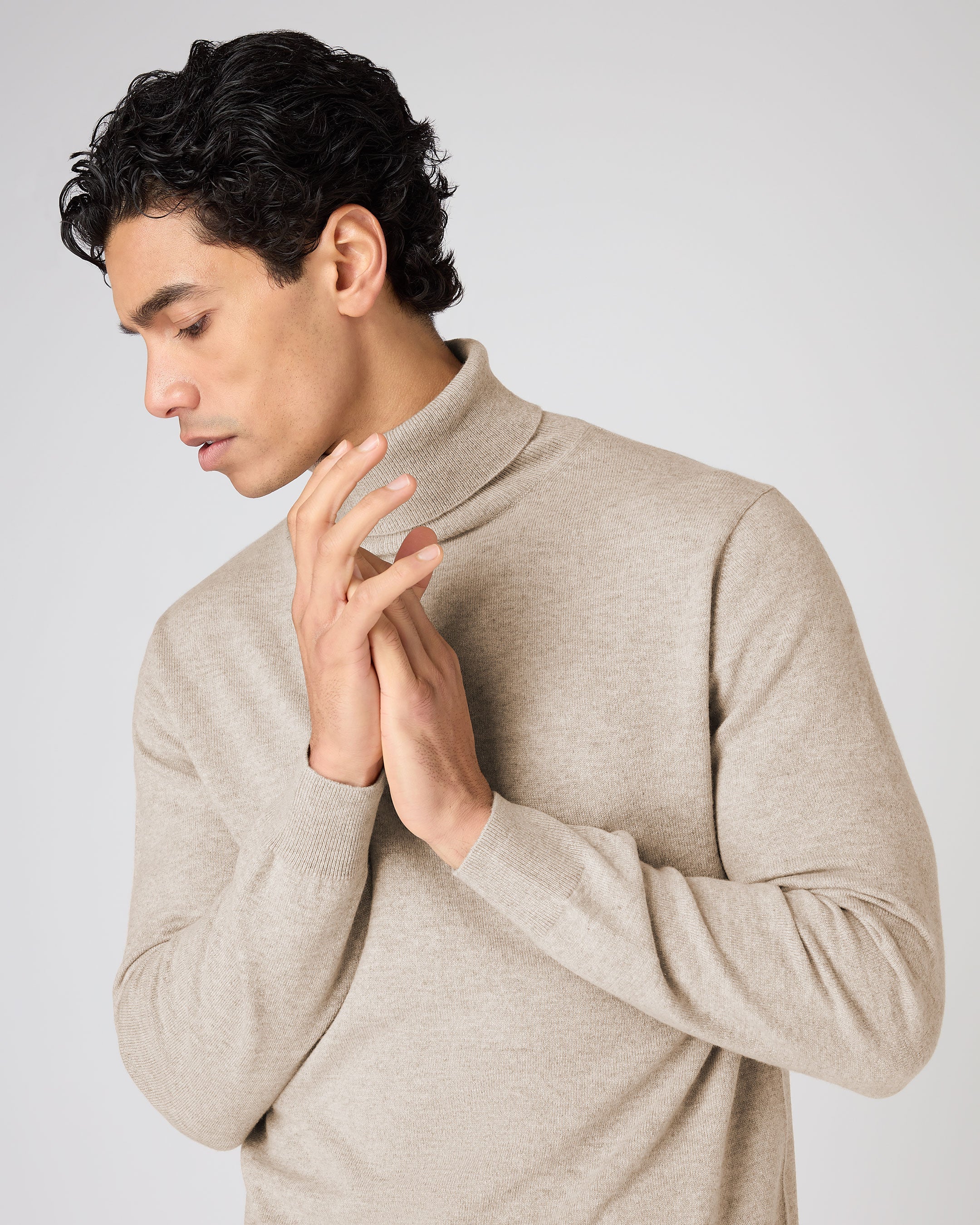 Men's Trafalgar Turtle Neck Cashmere Sweater Oatmeal Brown - Image 5