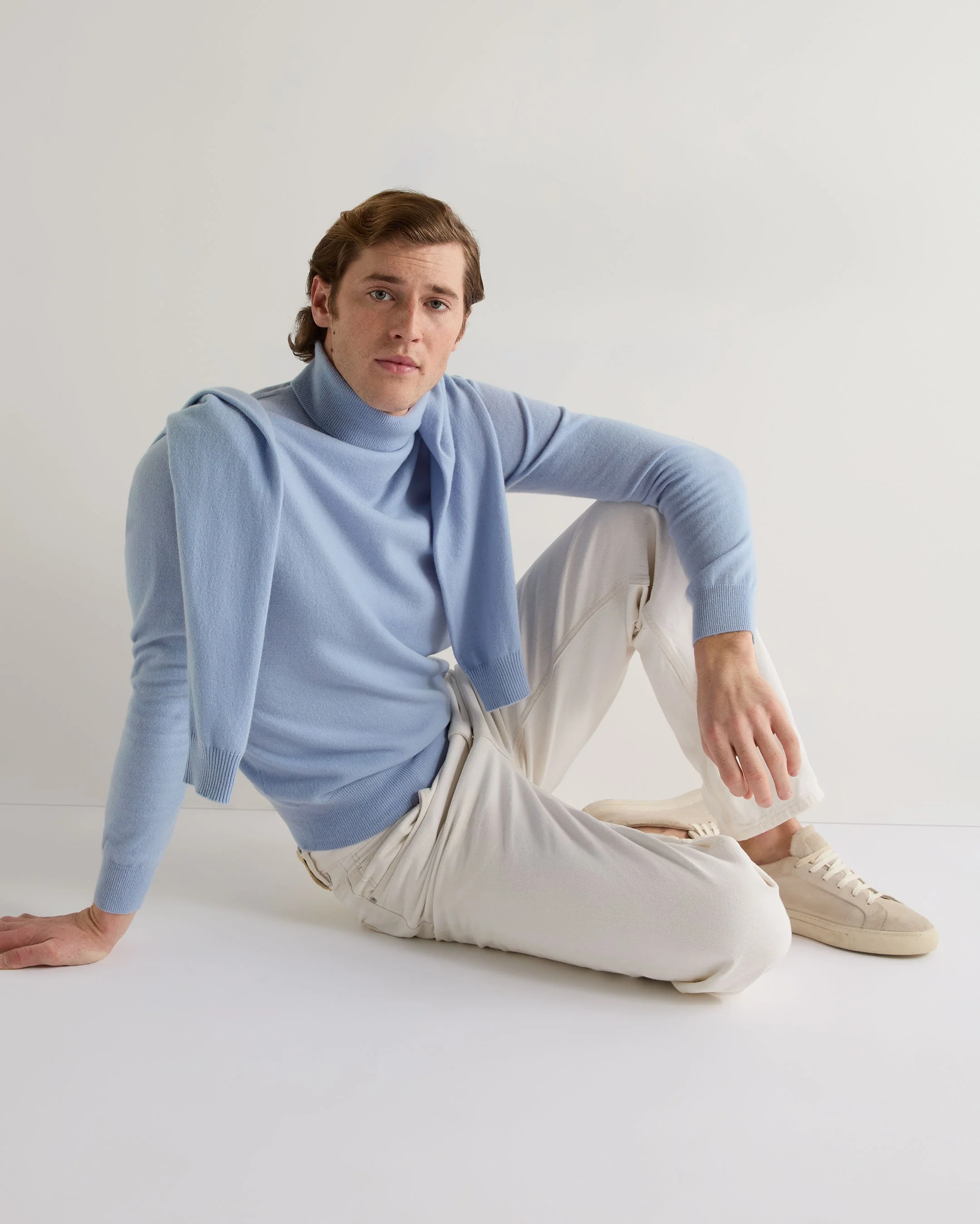 Men's Trafalgar Turtle Neck Cashmere Sweater Sea Mist Blue - Image 6