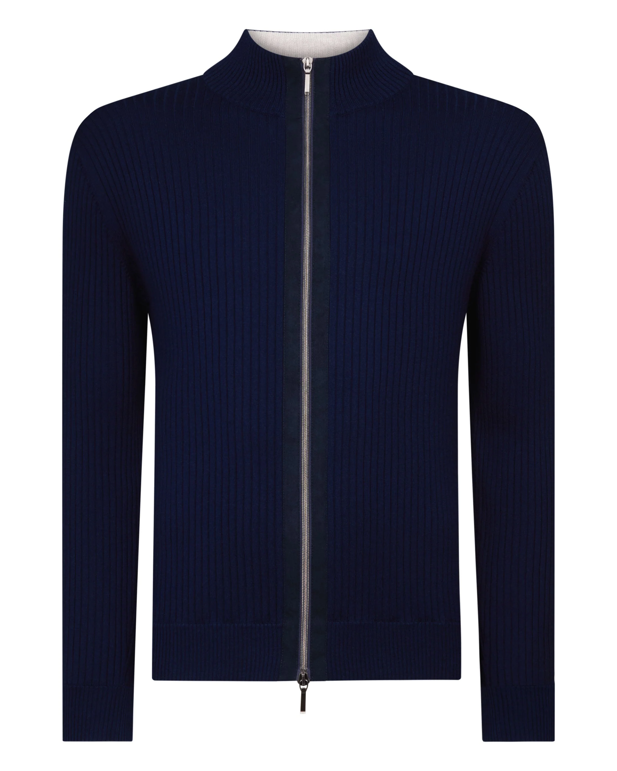 Men's Wide Rib Zip Through Cotton Blend Sweater Deep French Blue - Image 2