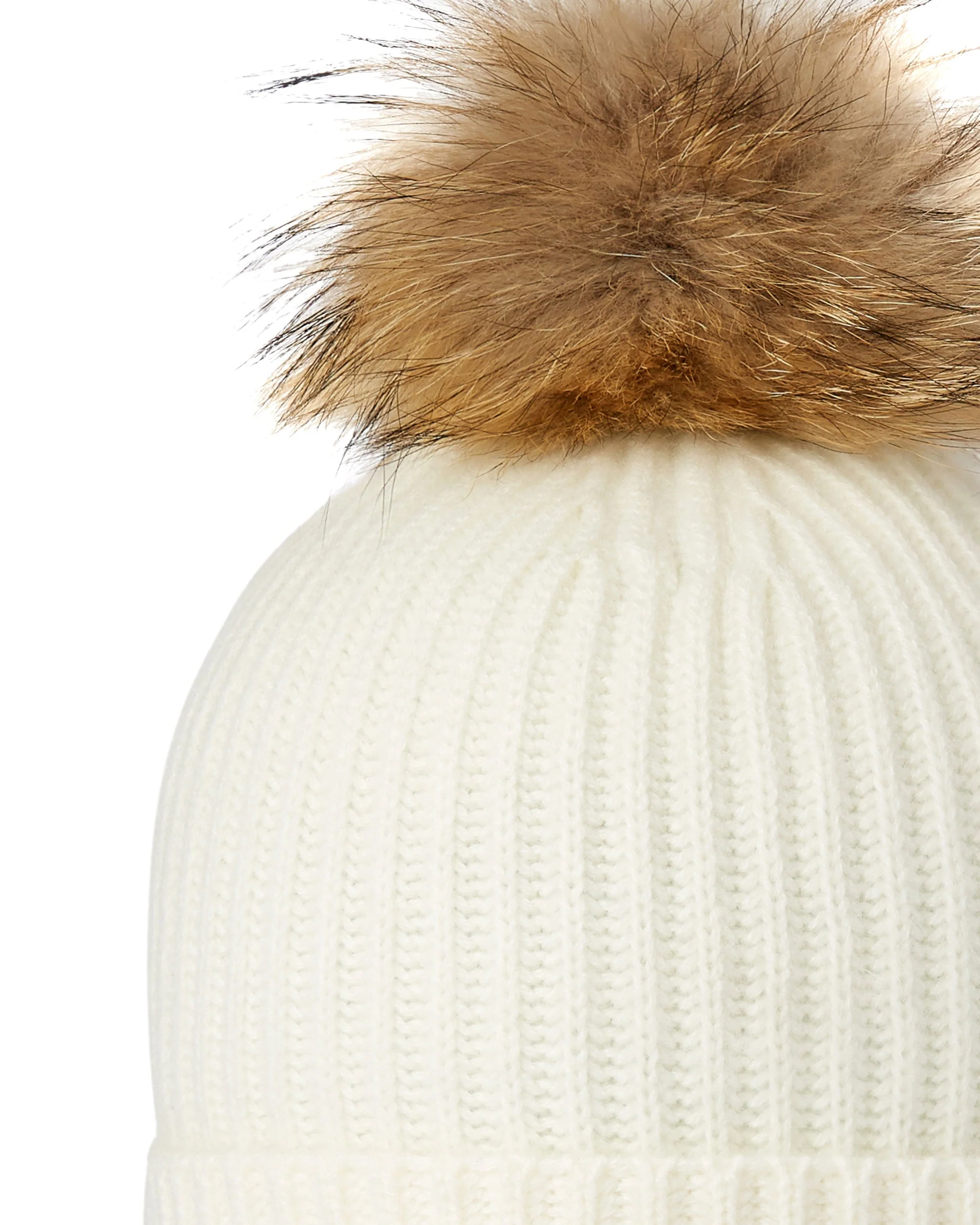 Unisex Ribbed Cashmere Hat With Detachable Pom New Ivory White - Image 2