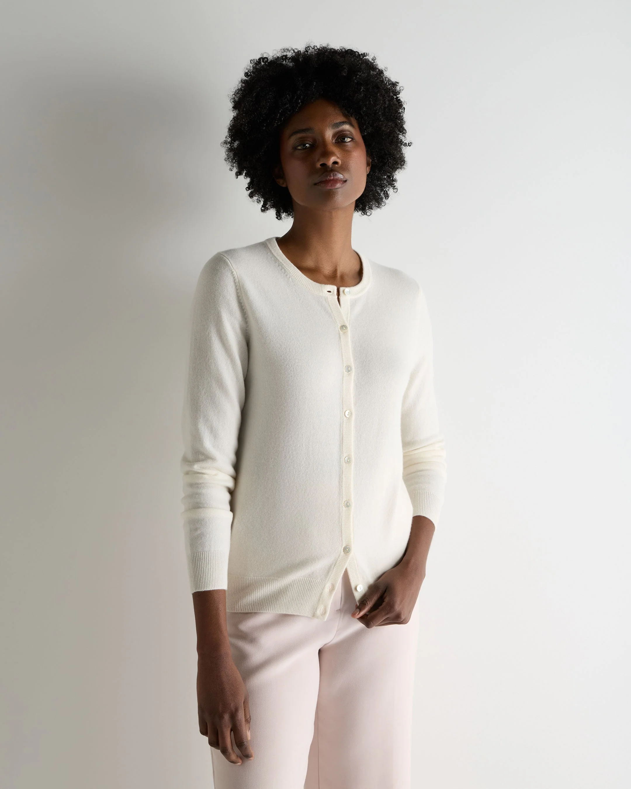 Women's Olivia Round Neck Cashmere Cardigan New Ivory White