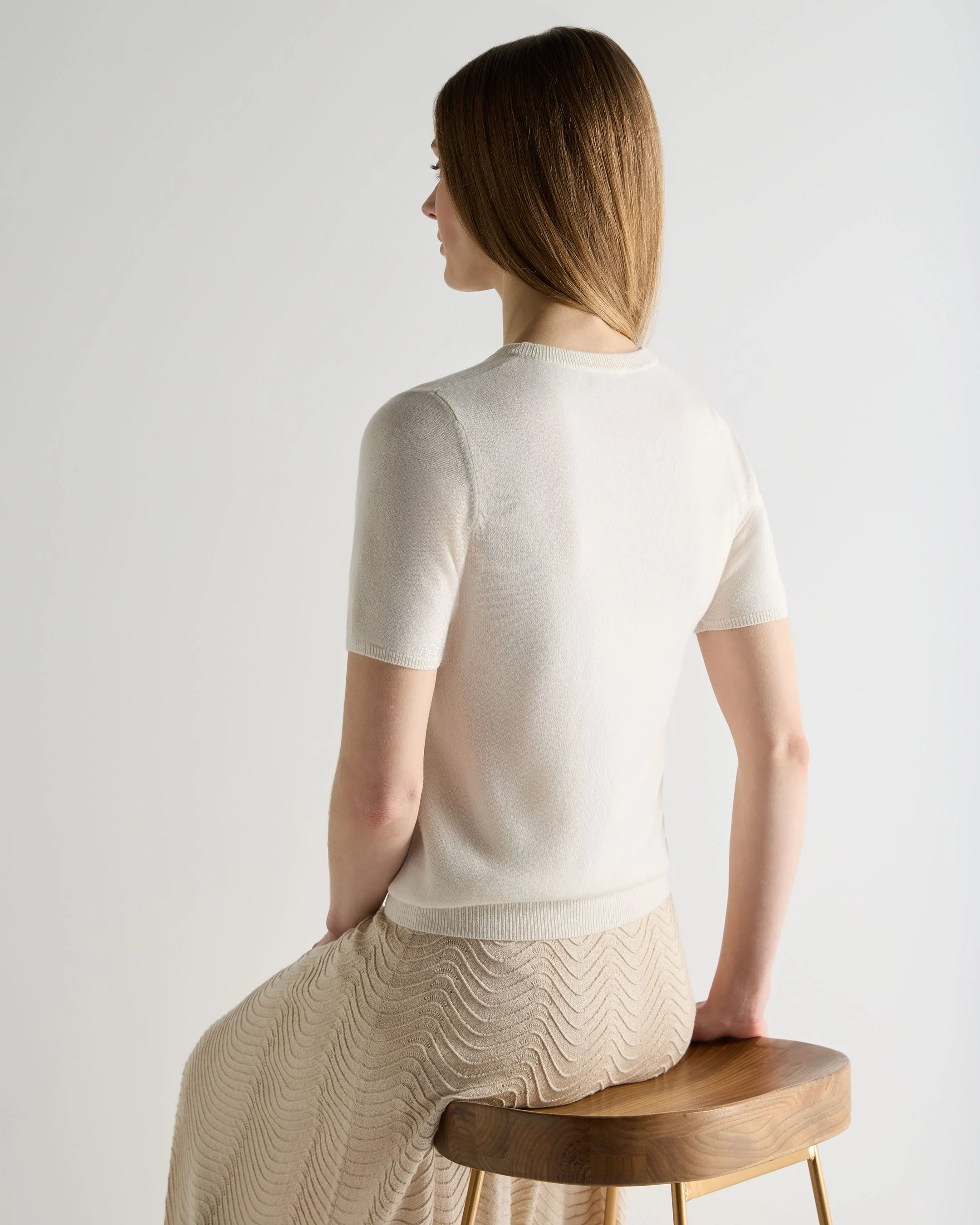 Women's Milly Classic Cashmere T-Shirt New Ivory White - Image 4
