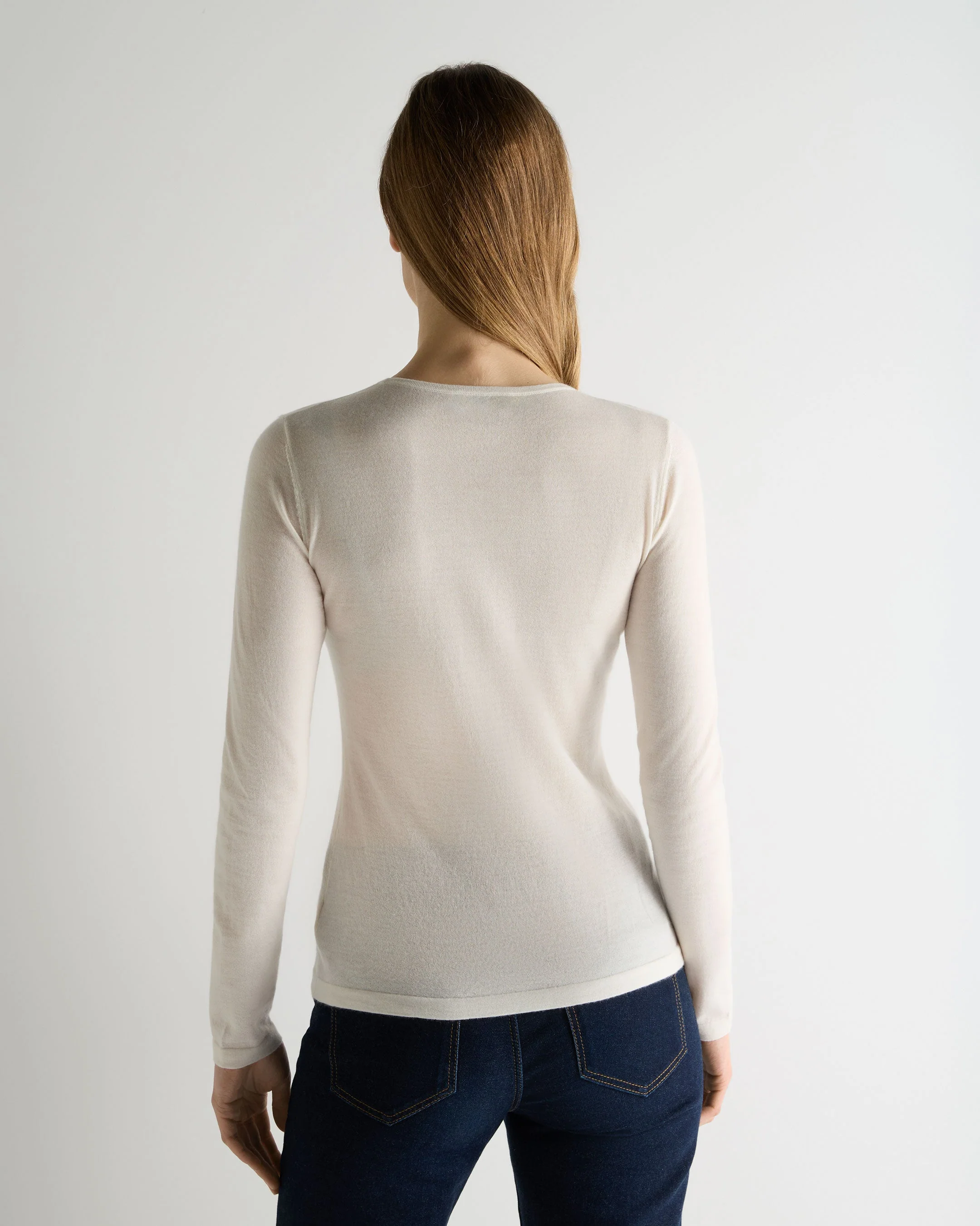 Women's Eden Superfine Cashmere Round Neck Top New Ivory White - Image 4
