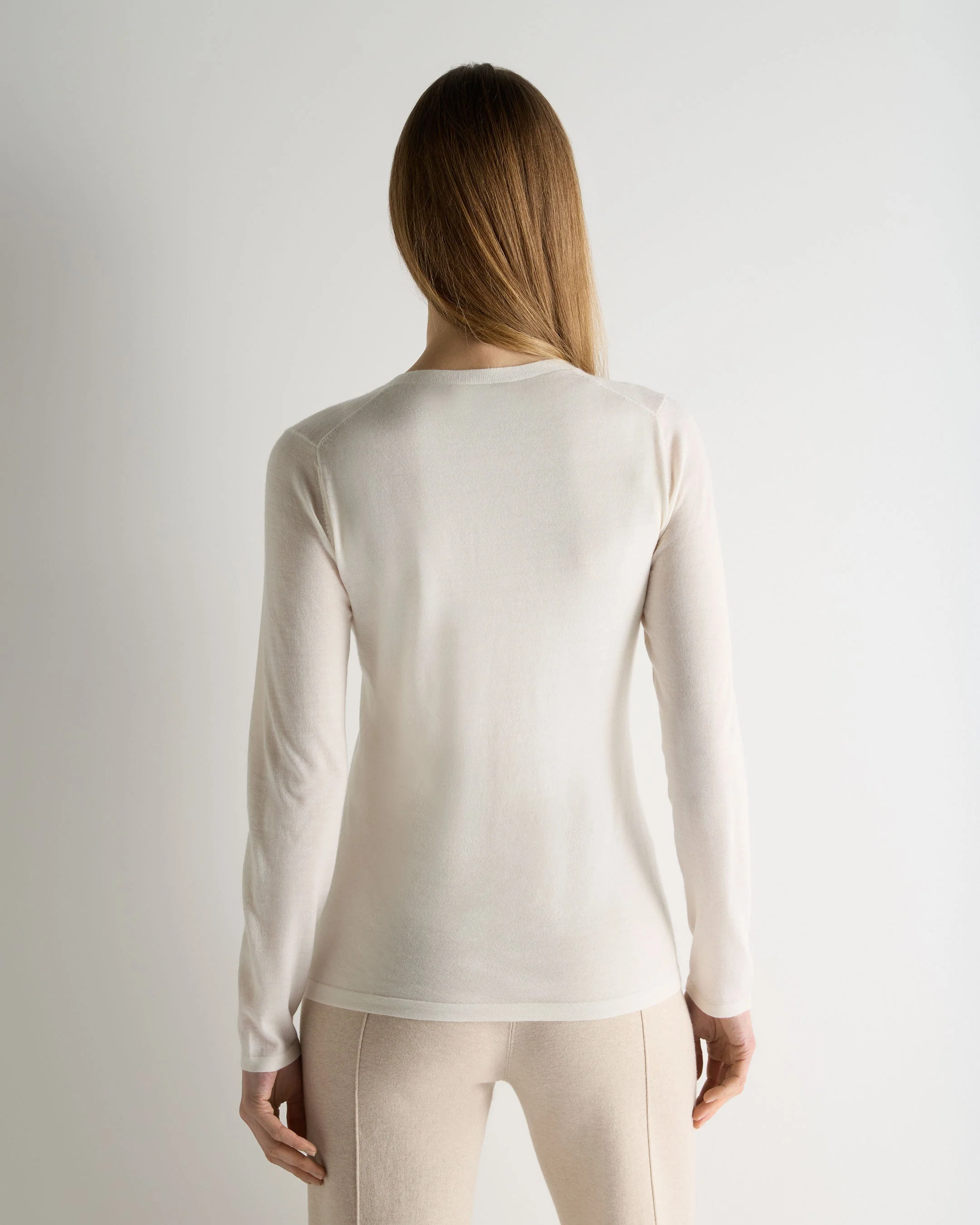 Women's Mia Superfine Cashmere V Neck Cardigan New Ivory White - Image 4