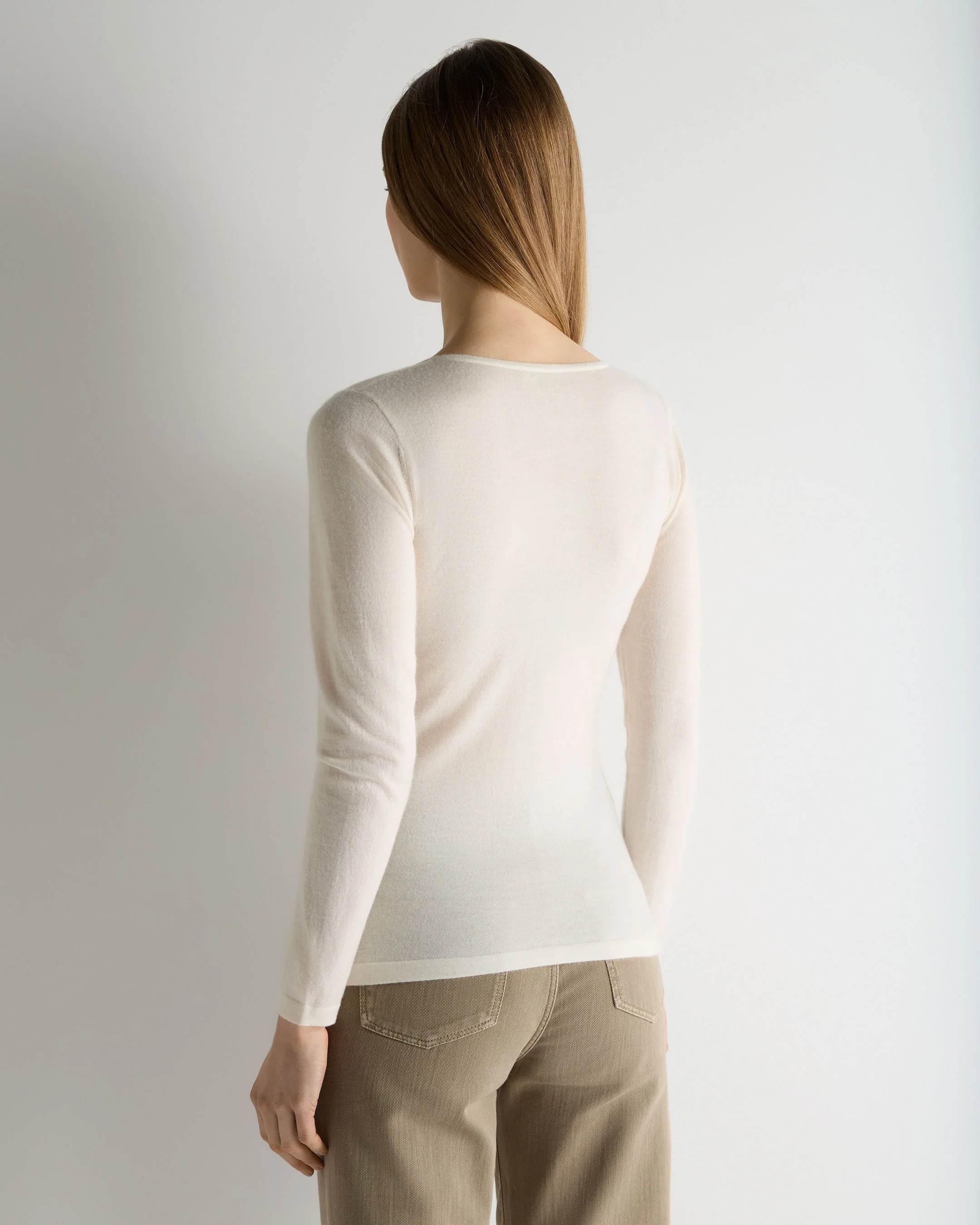 Women's Imogen Superfine Cashmere V Neck Sweater New Ivory White - Image 4