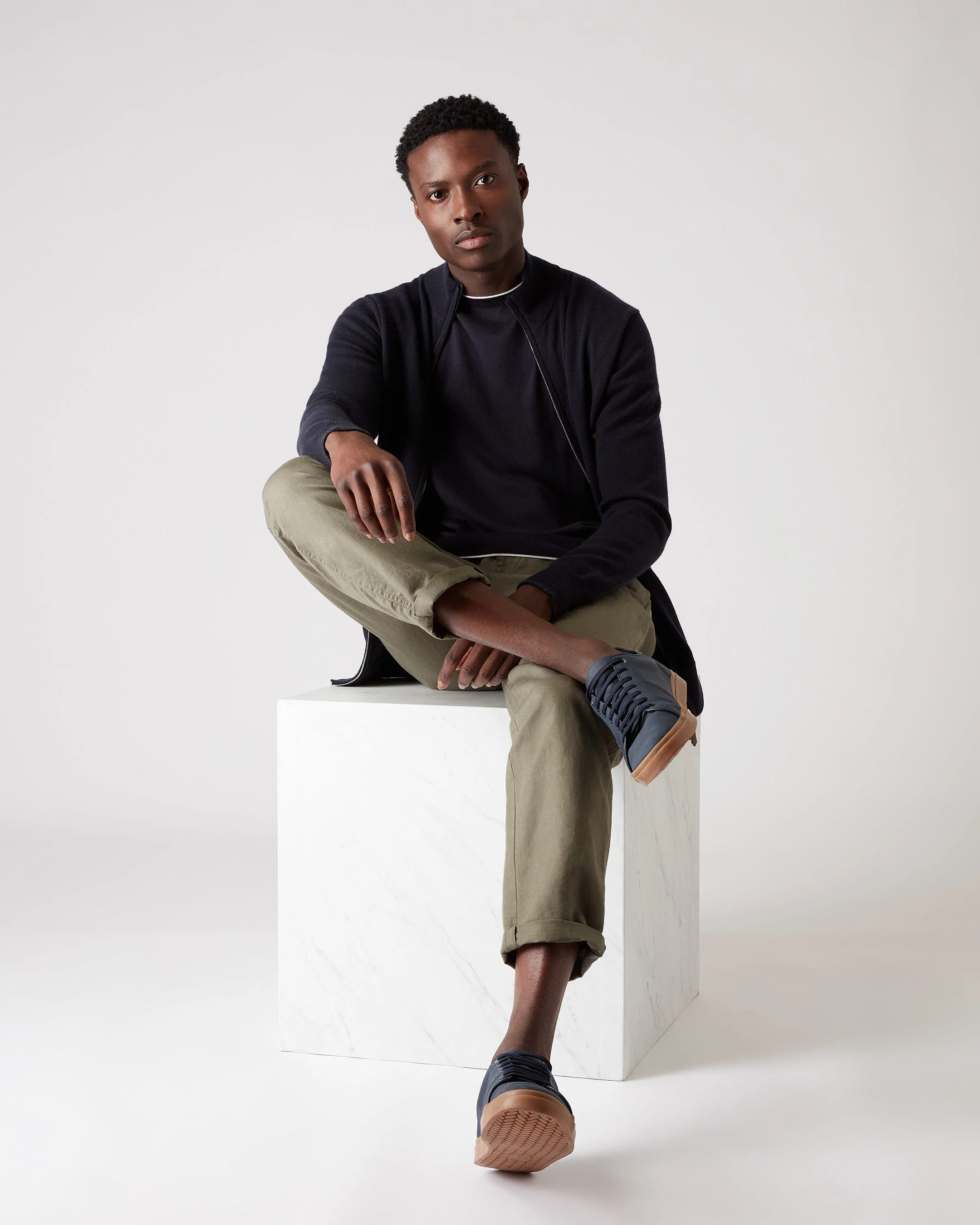 Men's Knightsbridge Full Zip Cashmere Jumper Navy Blue - Image 3