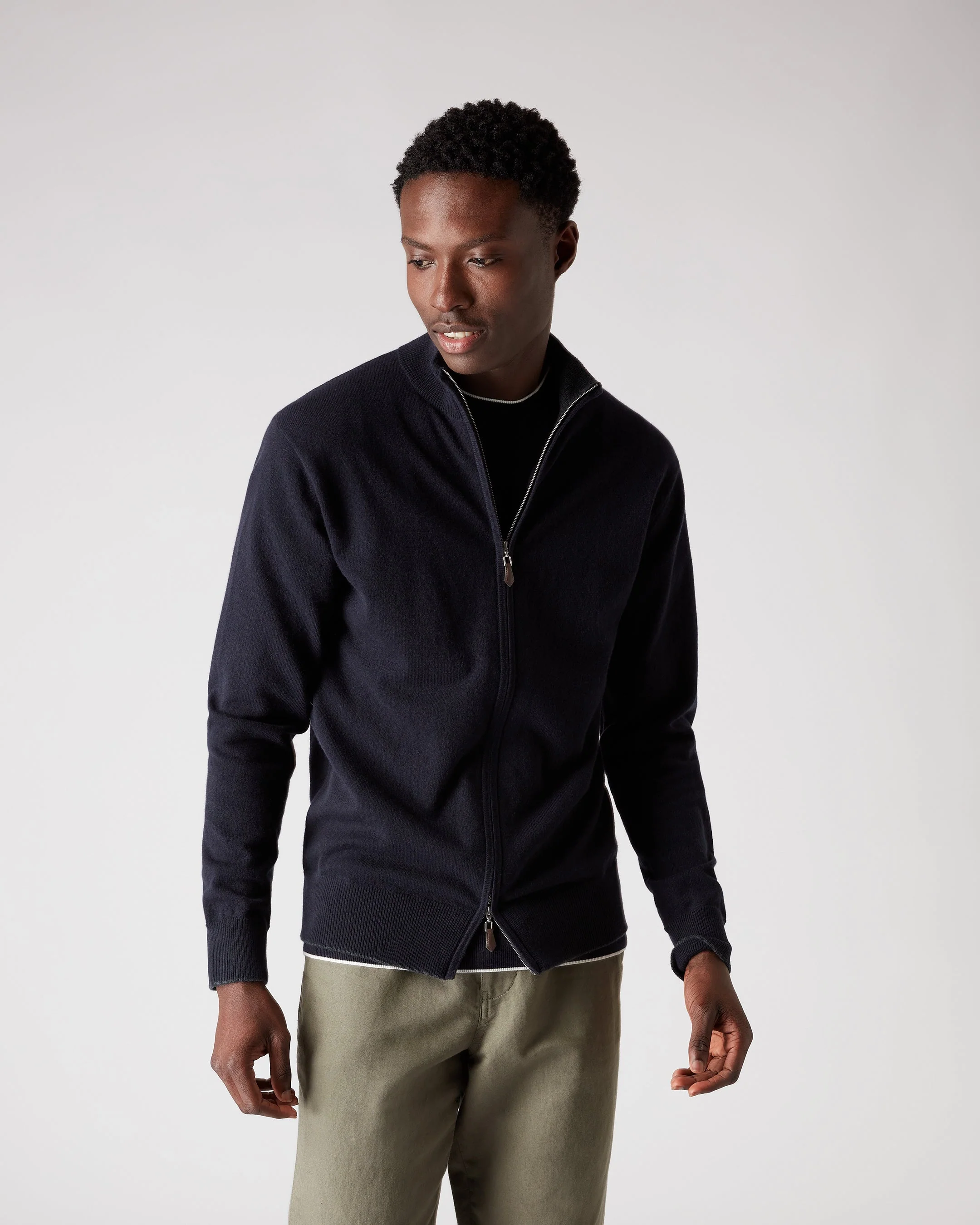 Men's Knightsbridge Full Zip Cashmere Jumper Navy Blue - Image 5