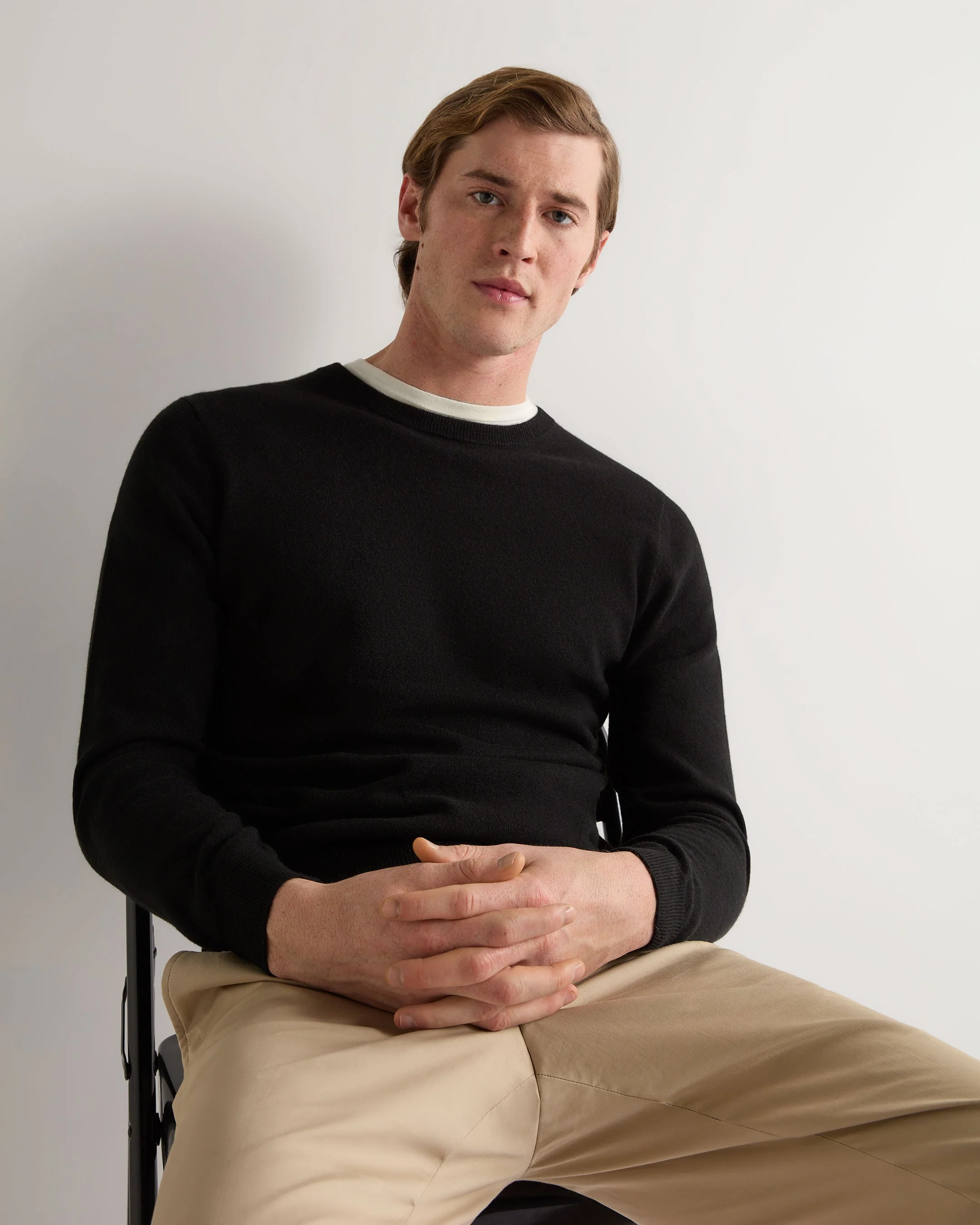 Men's Oxford Round Neck Cashmere Sweater Black