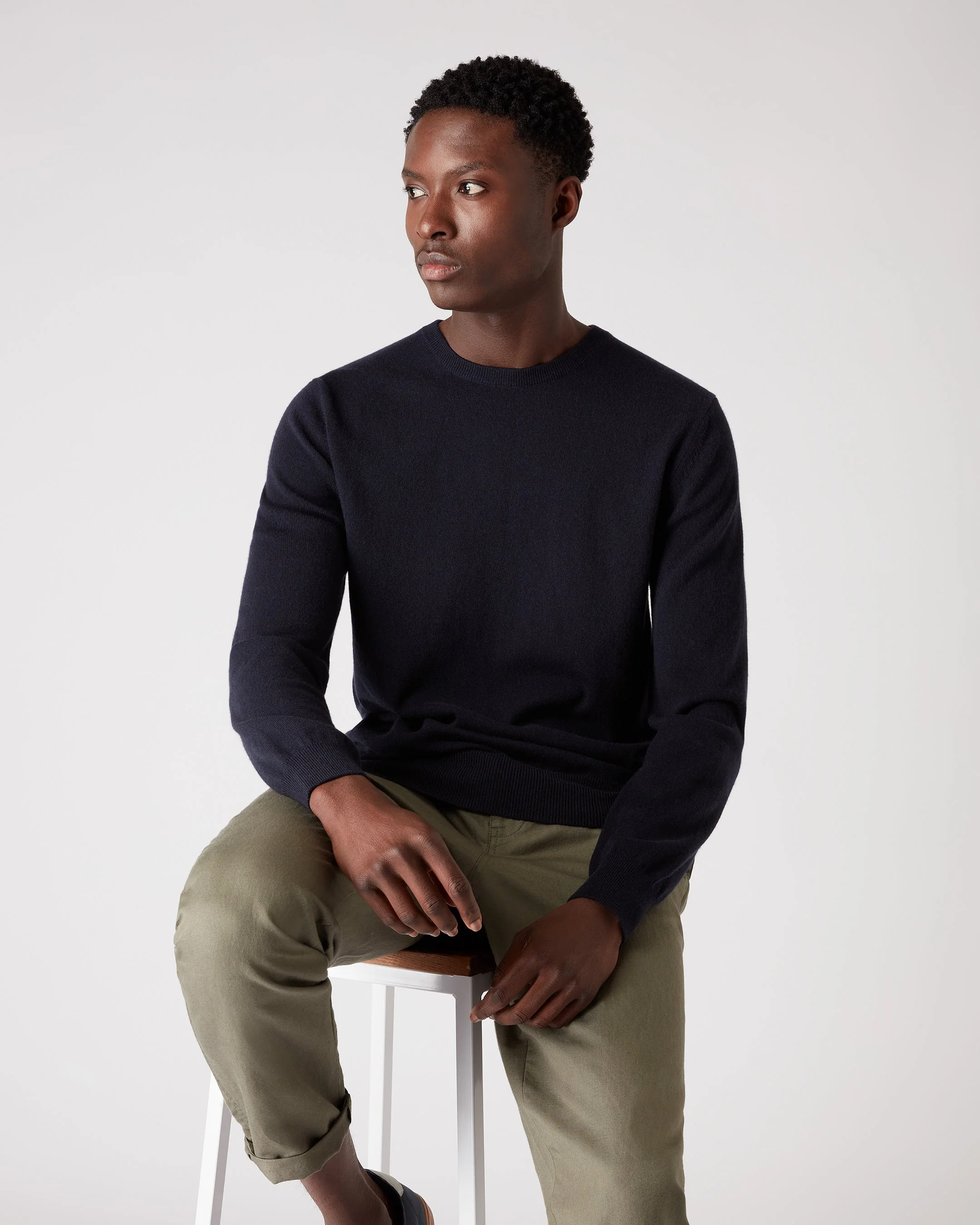 Men's Oxford Round Neck Cashmere Sweater Navy Blue - Image 5