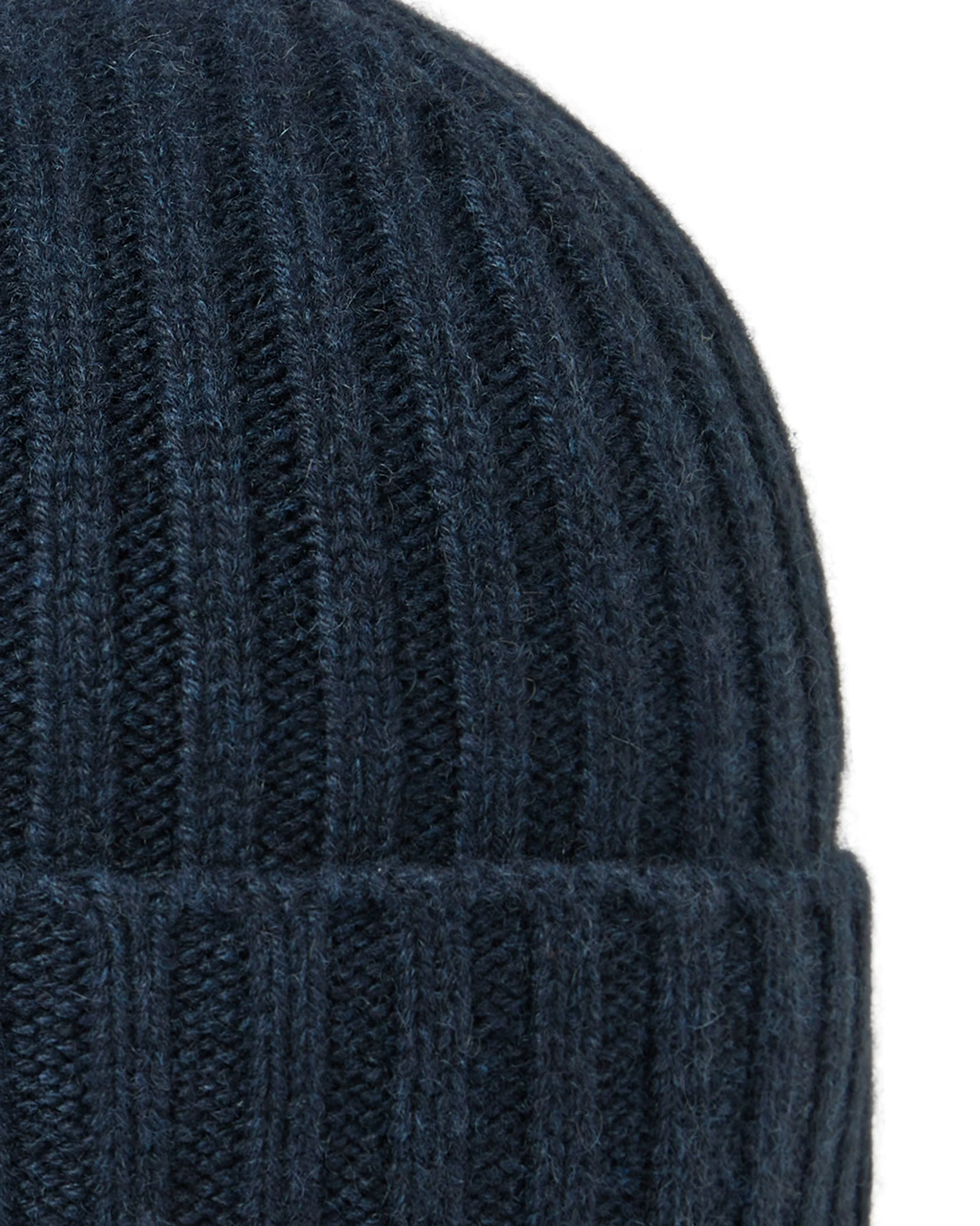 Unisex Chunky Ribbed Cashmere Hat Indigo Blue - Image 2