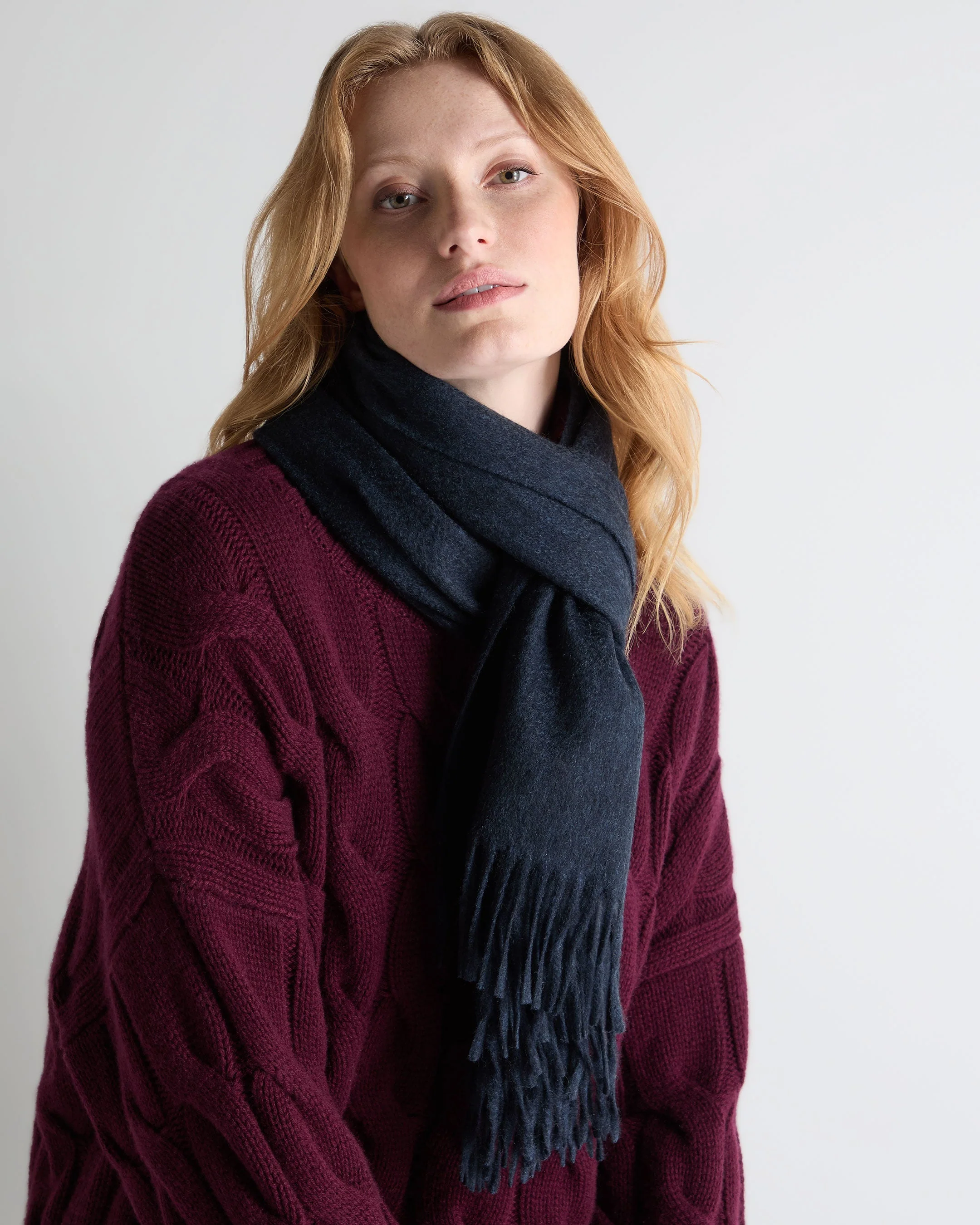 Unisex Large Woven Cashmere Scarf Indigo Blue - Image 2