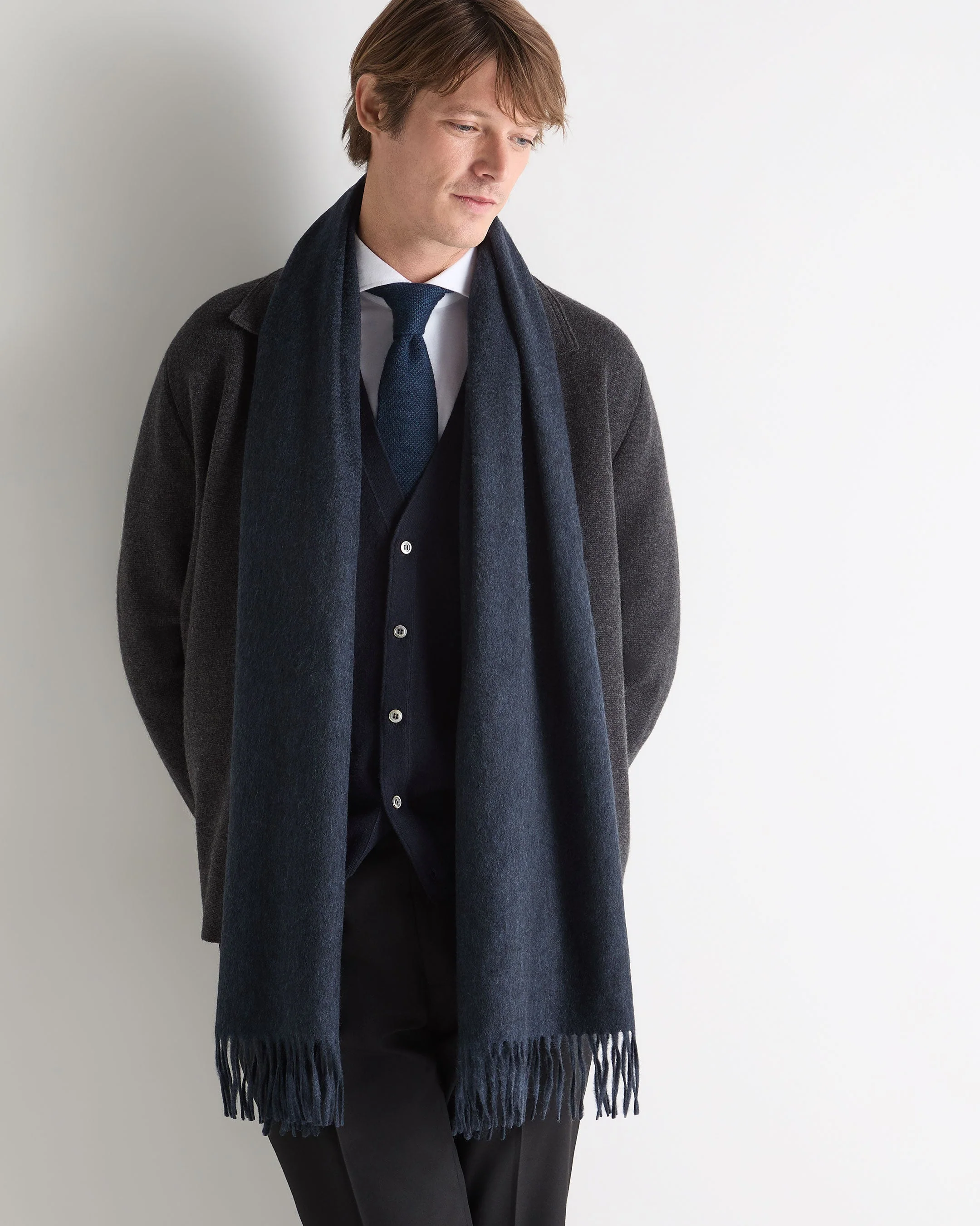 Unisex Large Woven Cashmere Scarf Indigo Blue - Image 3