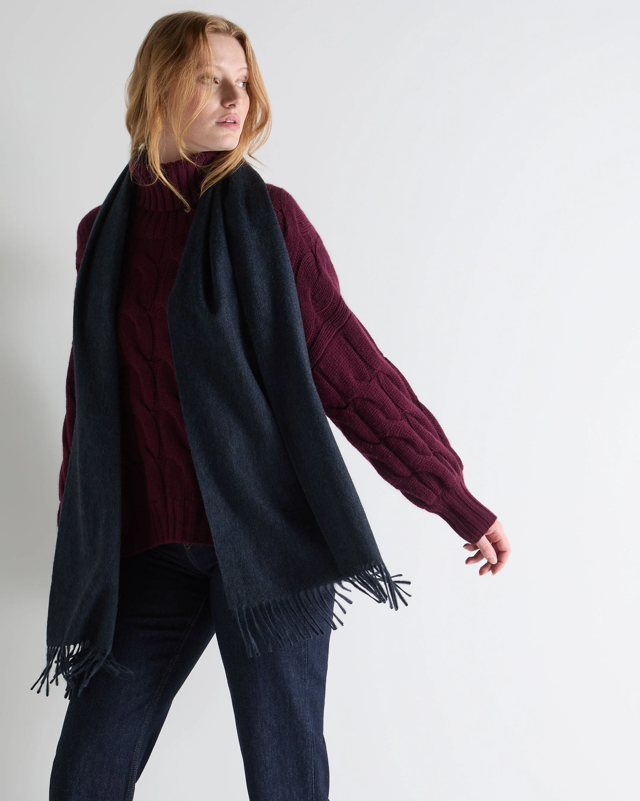 Unisex Large Woven Cashmere Scarf Indigo Blue - Image 4