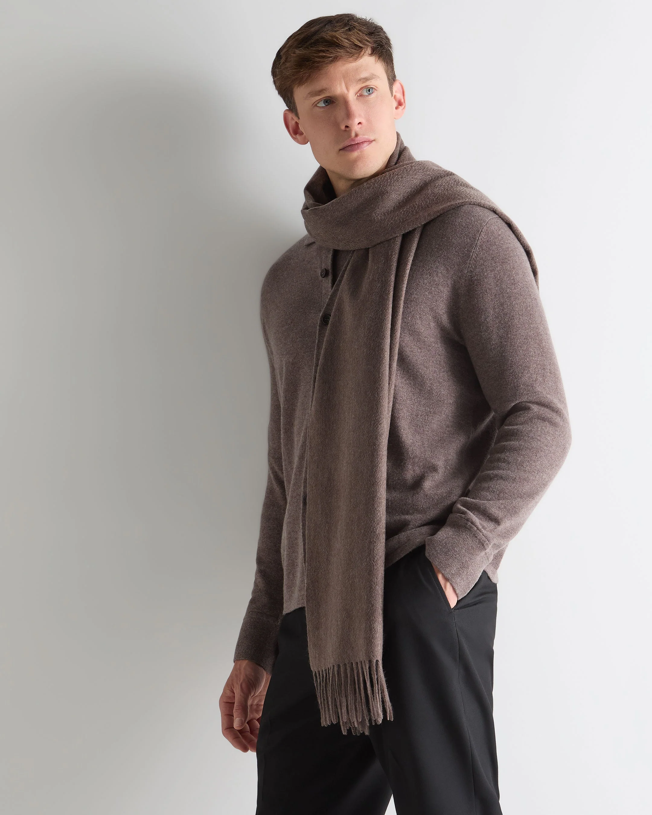 Unisex Large Woven Cashmere Scarf Otter Brown - Image 2