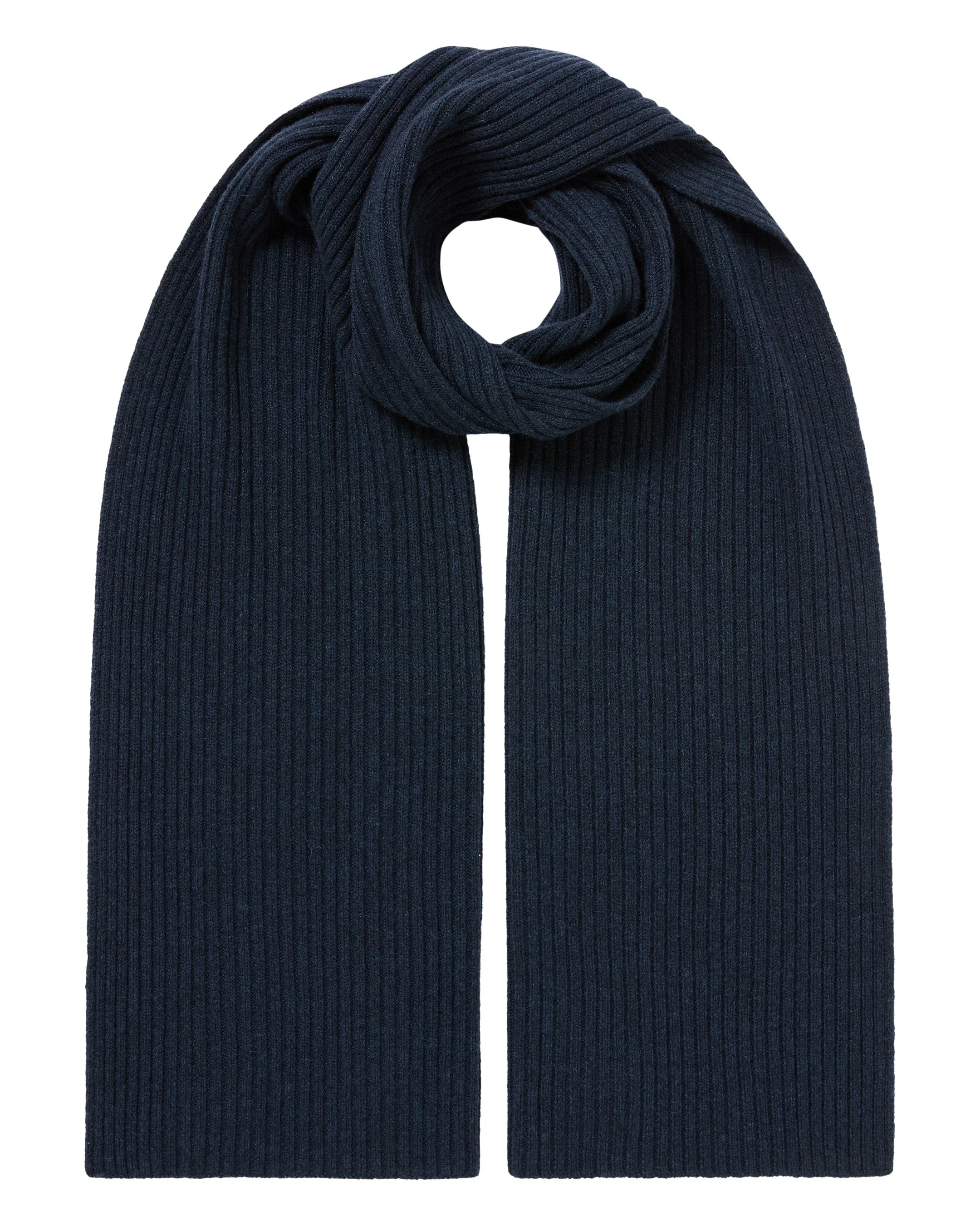 Unisex Short Ribbed Cashmere Scarf Indigo Blue
