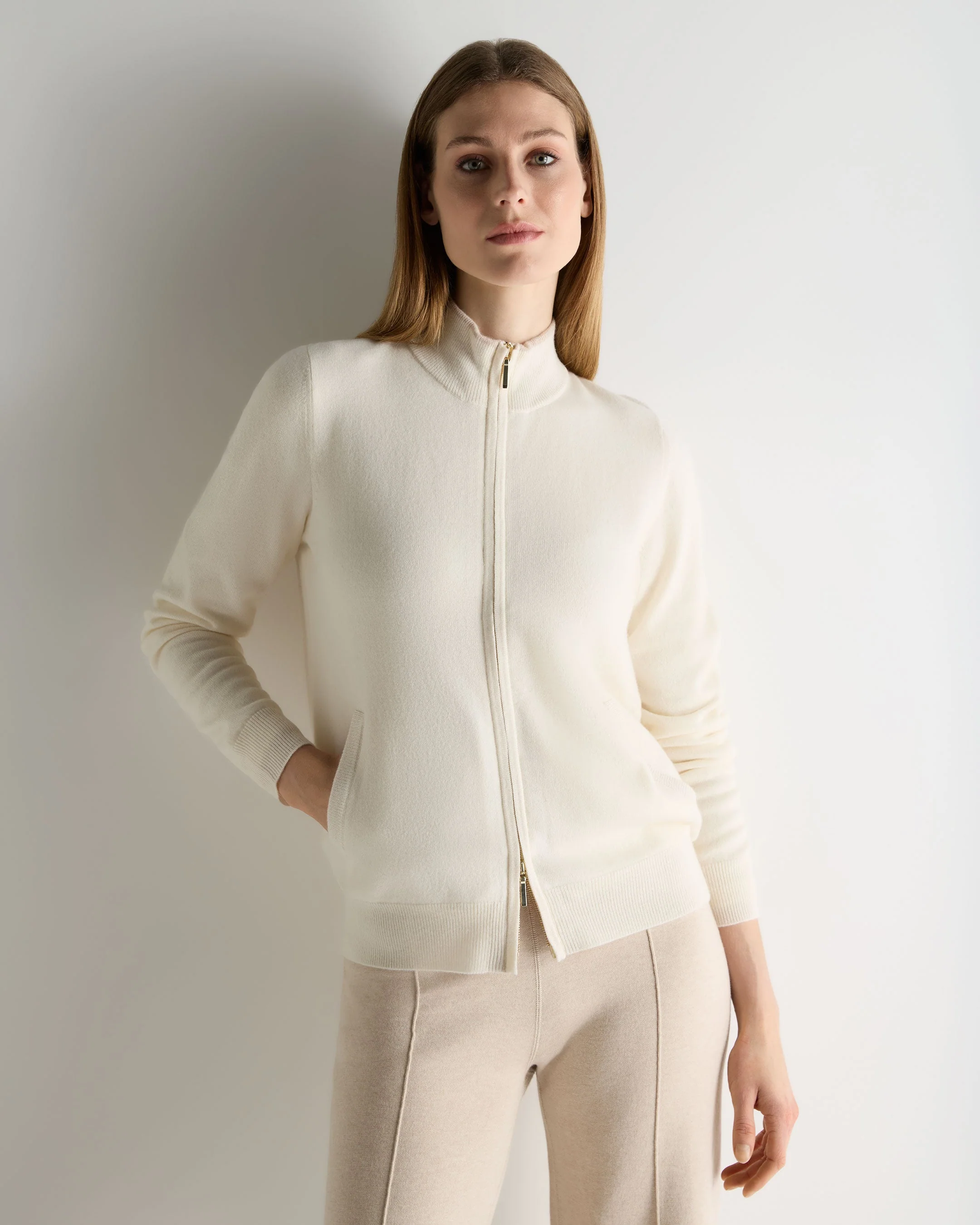 Women's Alisa Full Zip Cashmere Cardigan New Ivory White