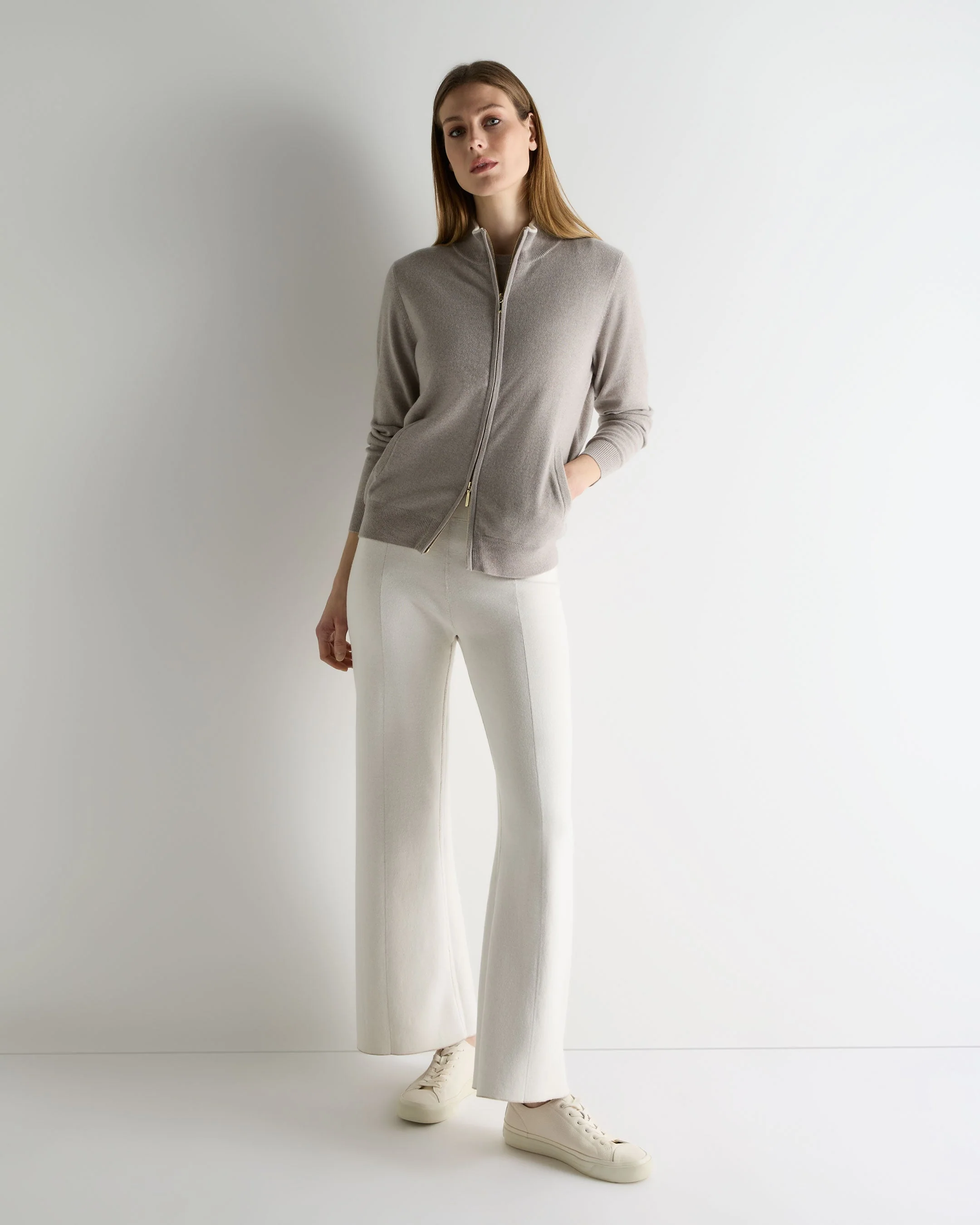 Women's Alisa Full Zip Cashmere Cardigan Oat Grey - Image 3