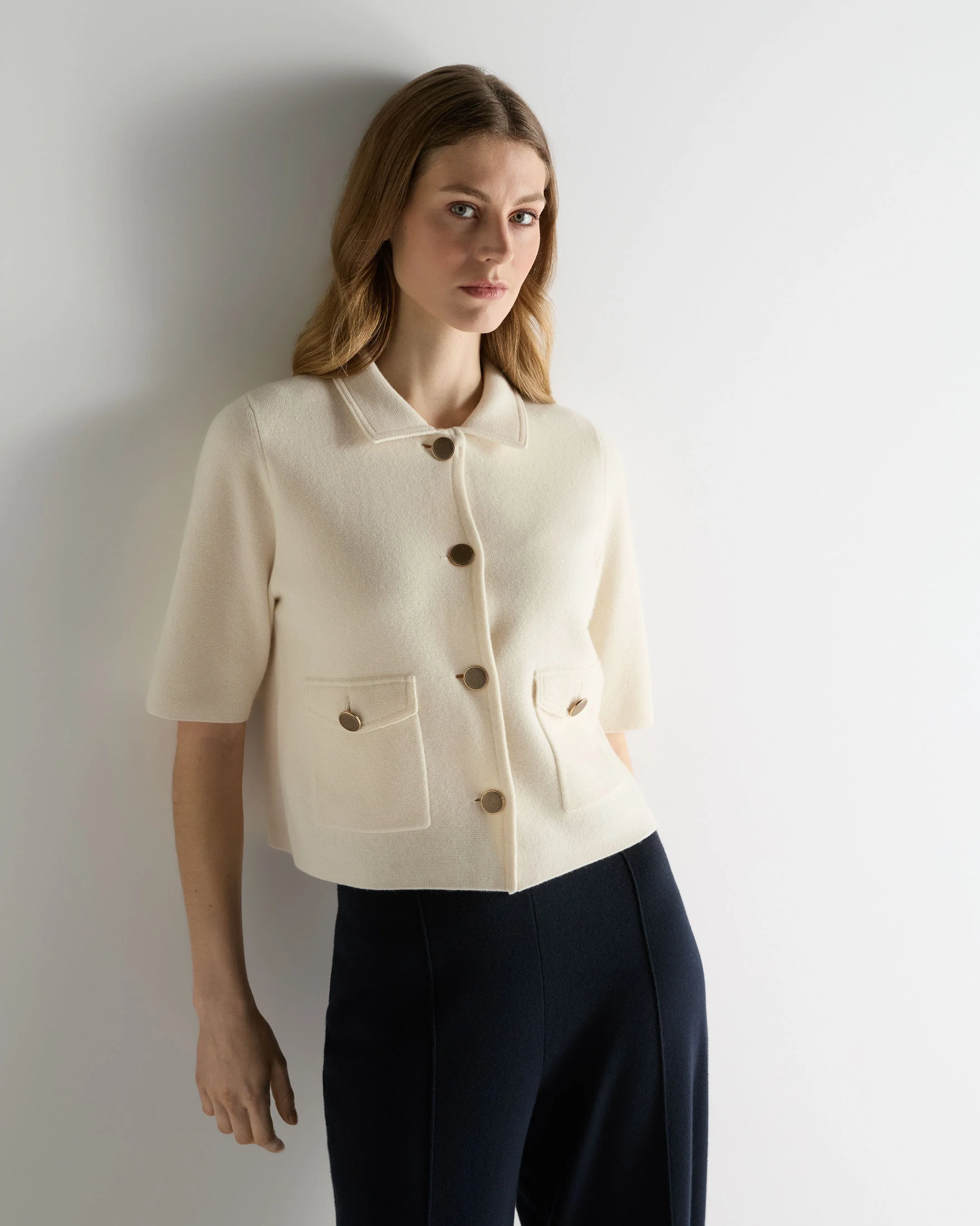 Women's Ashby Short Sleeve Cashmere Jacket New Ivory White