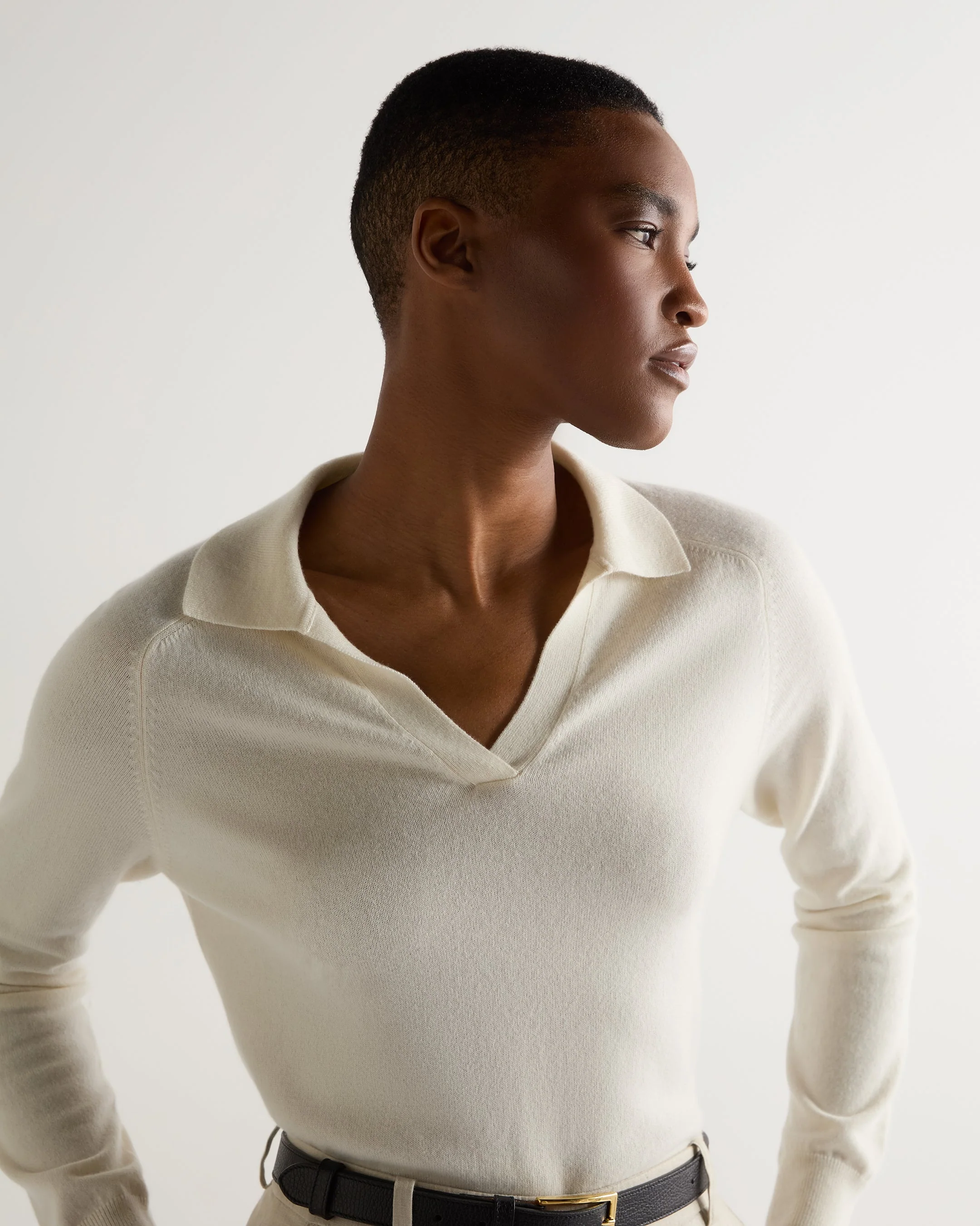 Women's Harriet Cashmere Polo Shirt New Ivory White - Image 5