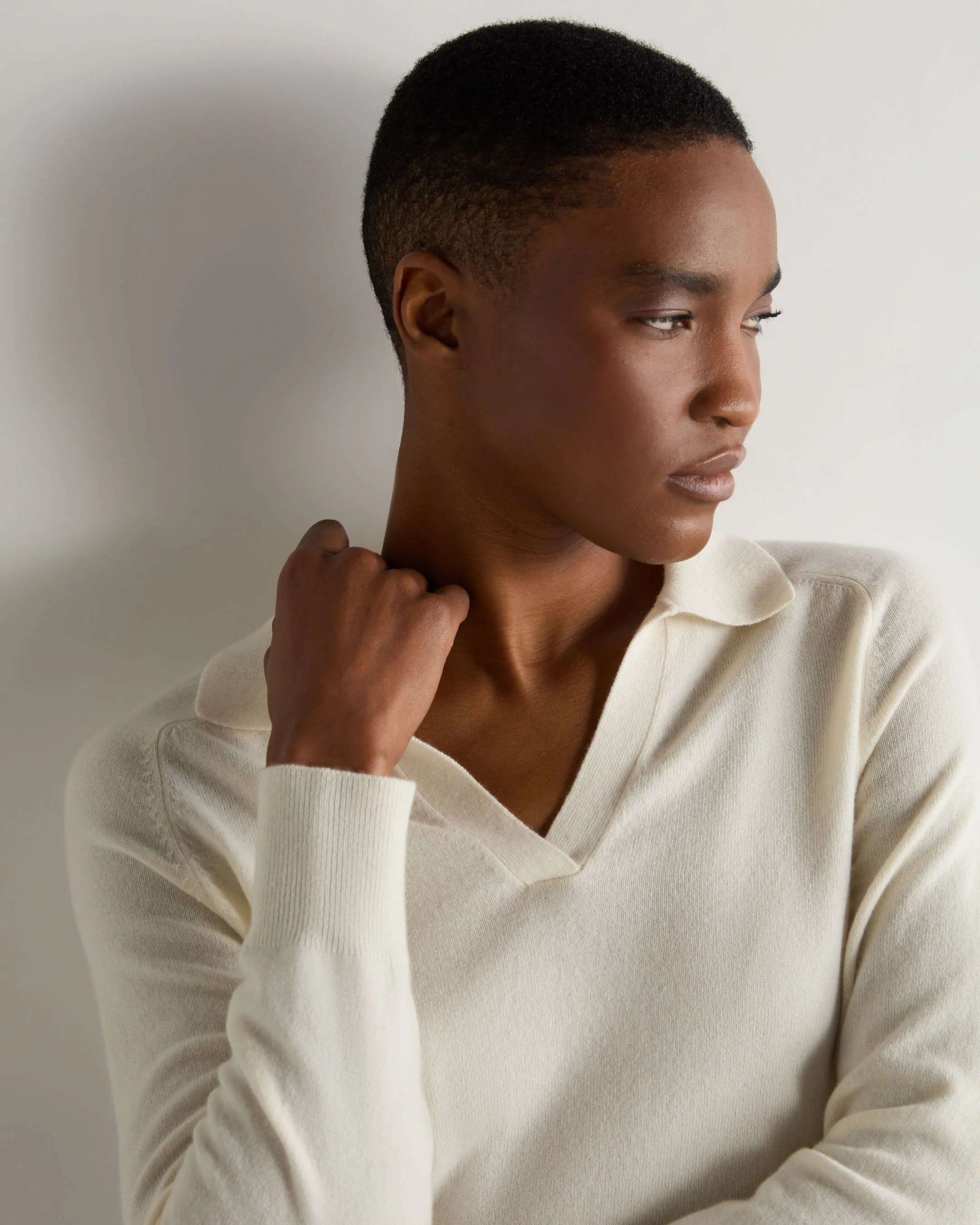 Women's Harriet Cashmere Polo Shirt New Ivory White - Image 6
