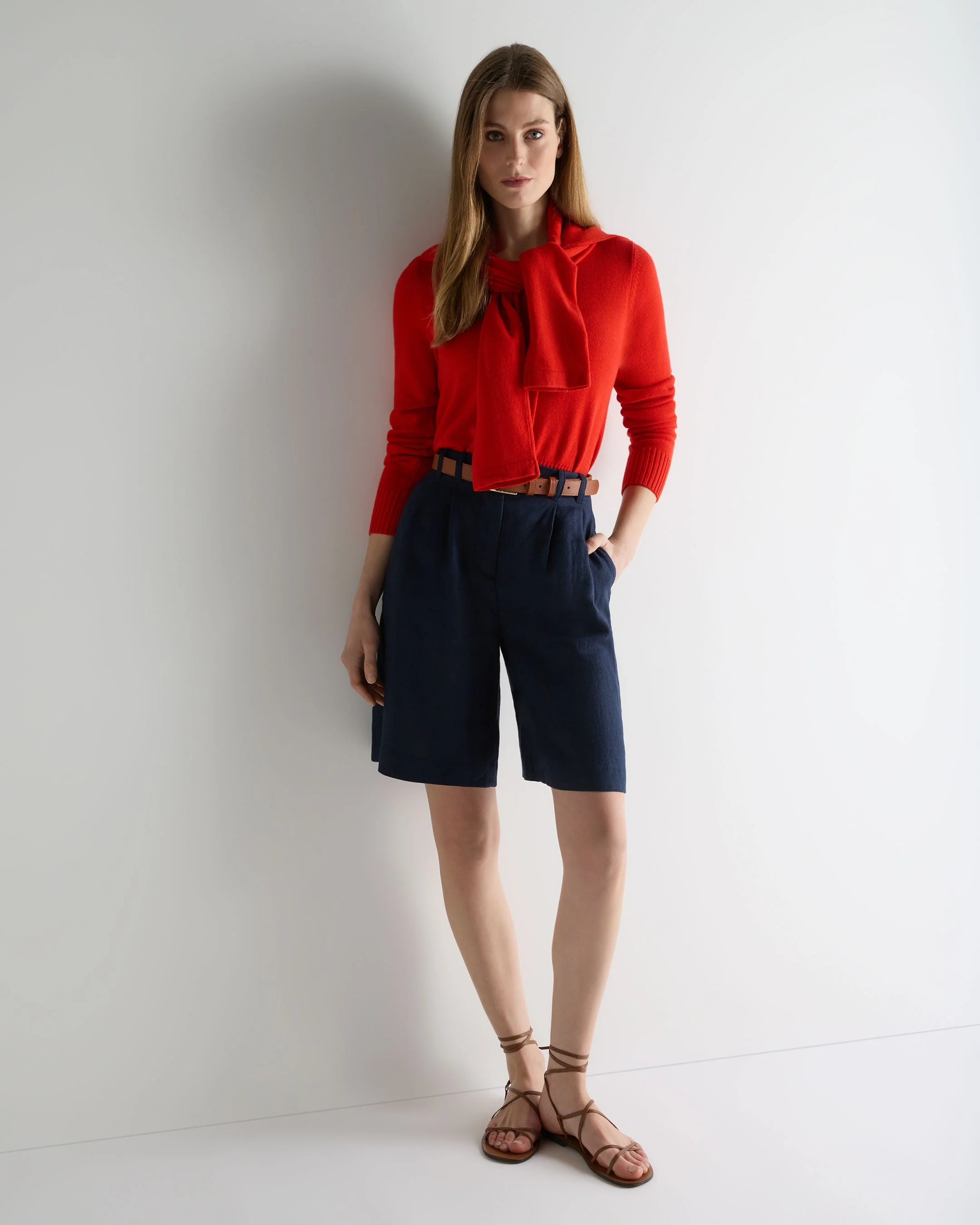 Women's Chunky Crop Cashmere Cardigan Tomato Red - Image 3
