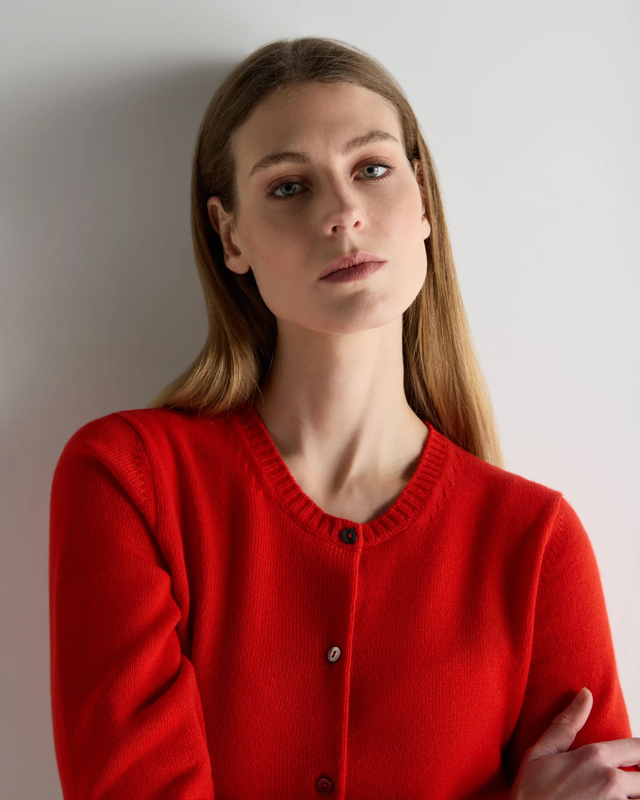 Women's Chunky Crop Cashmere Cardigan Tomato Red - Image 5