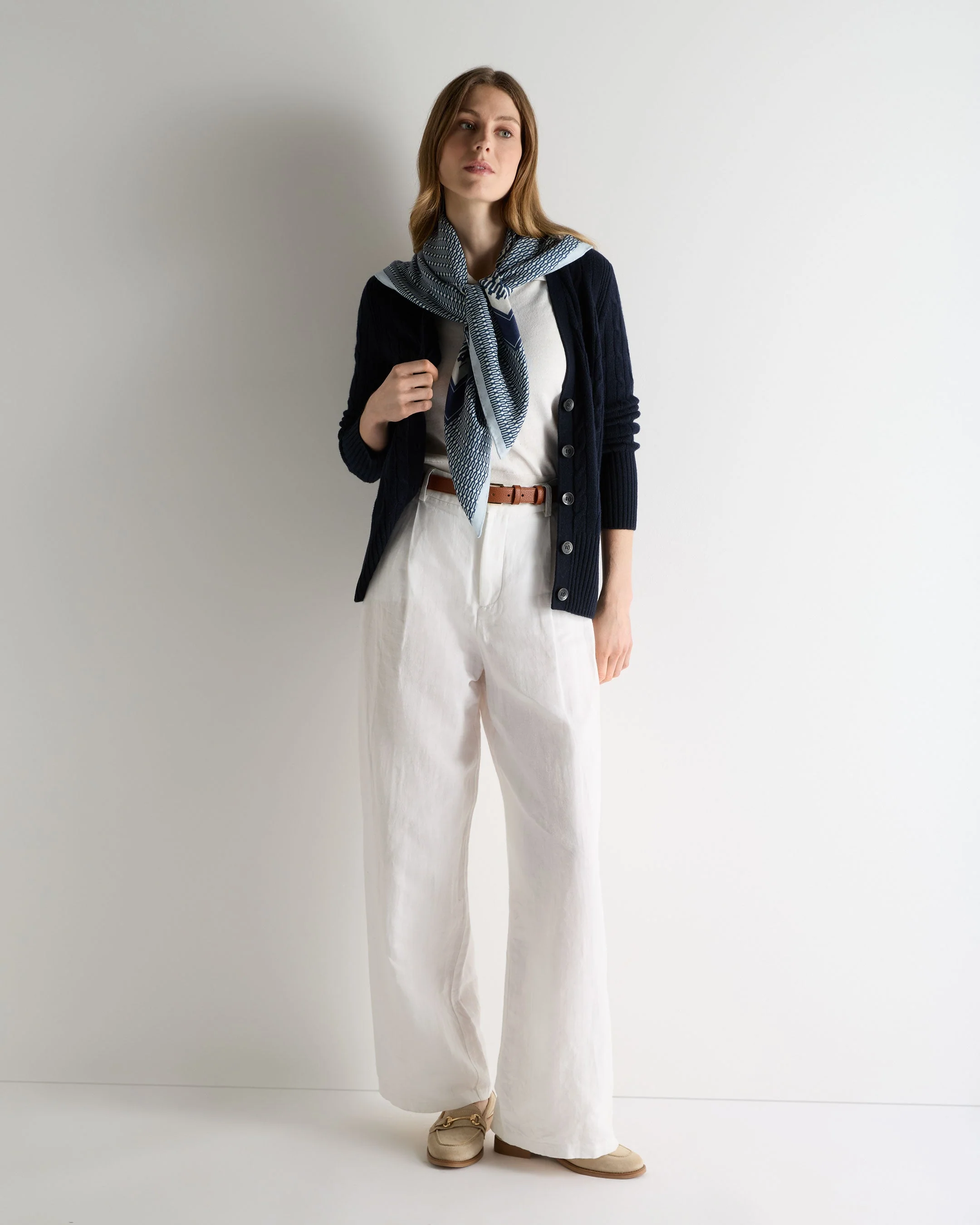 Women's Clara Cable V Neck Cashmere Cardigan Navy Blue - Image 3