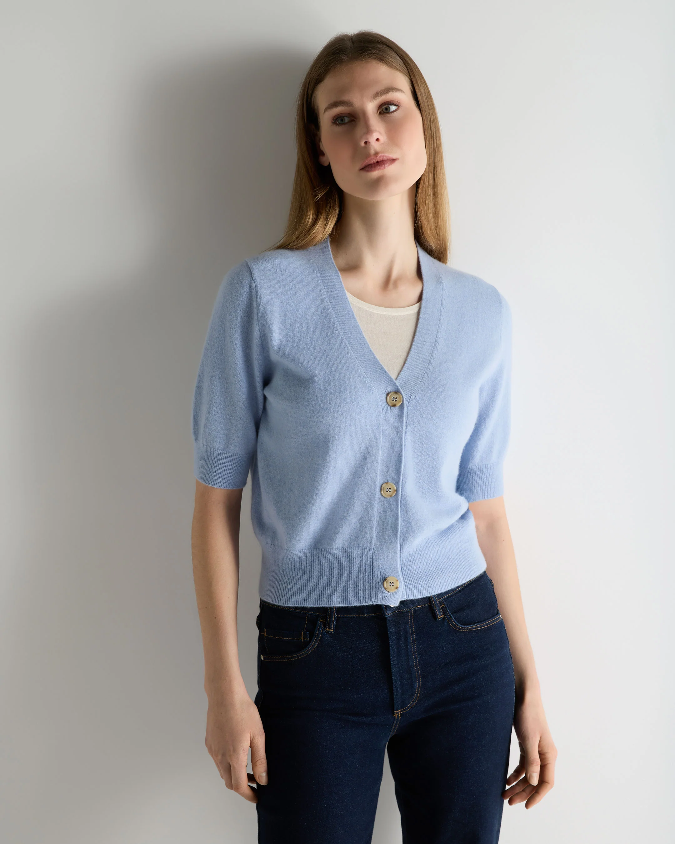 Women's Clara V Neck Cashmere Cardigan Sea Mist Blue