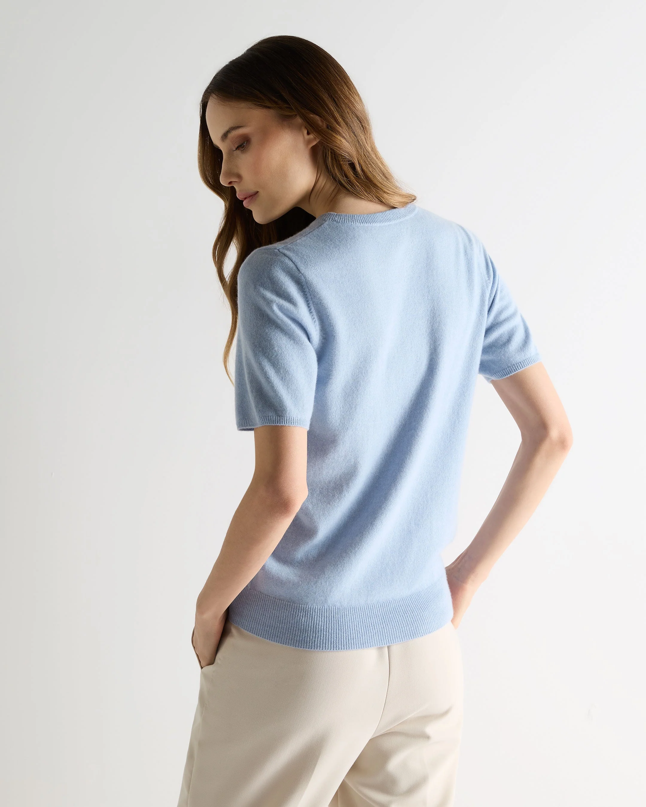Women's Milly Classic Cashmere T-Shirt Sea Mist Blue - Image 4