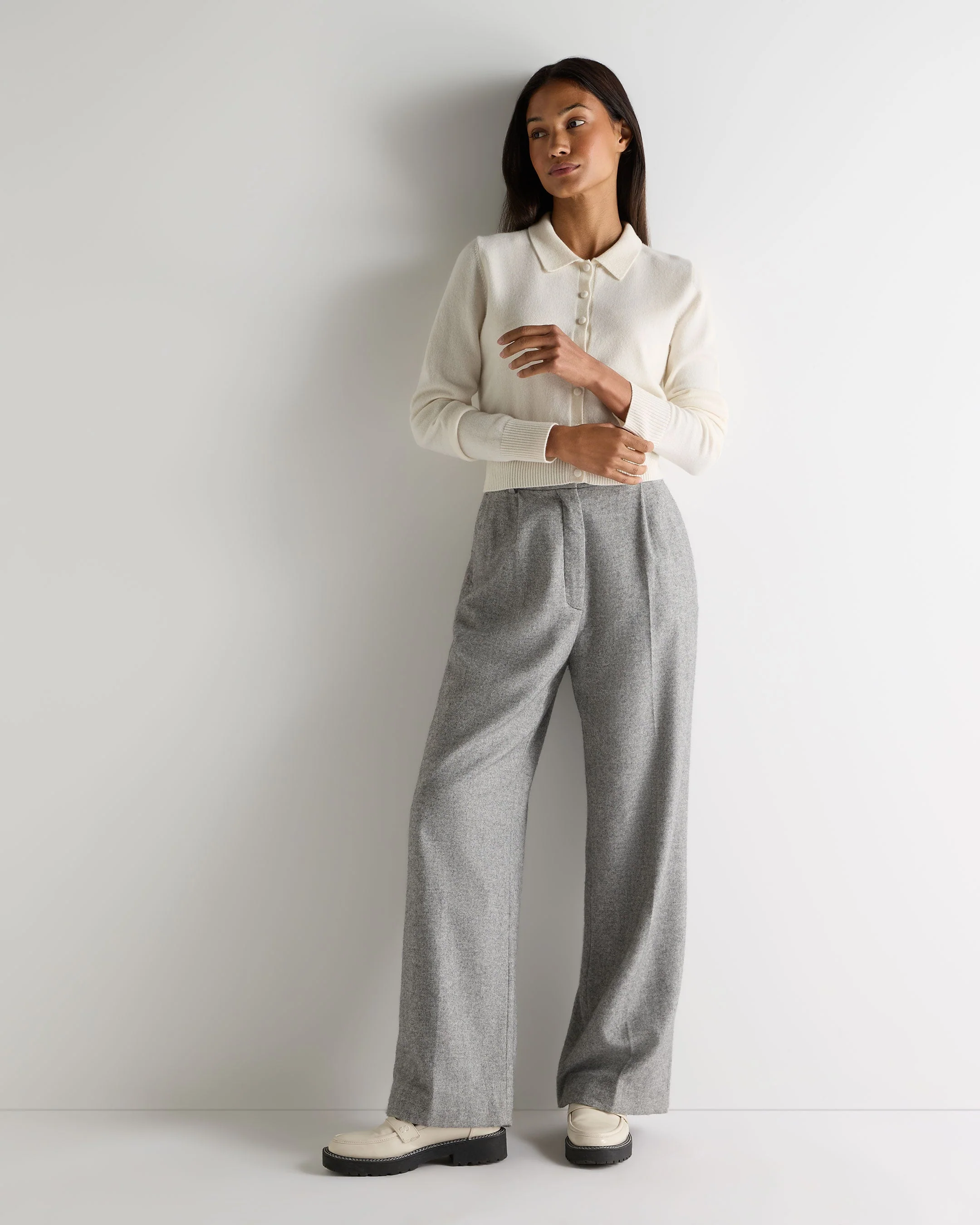 Women's Thea Collared Cashmere Cardigan New Ivory White - Image 3