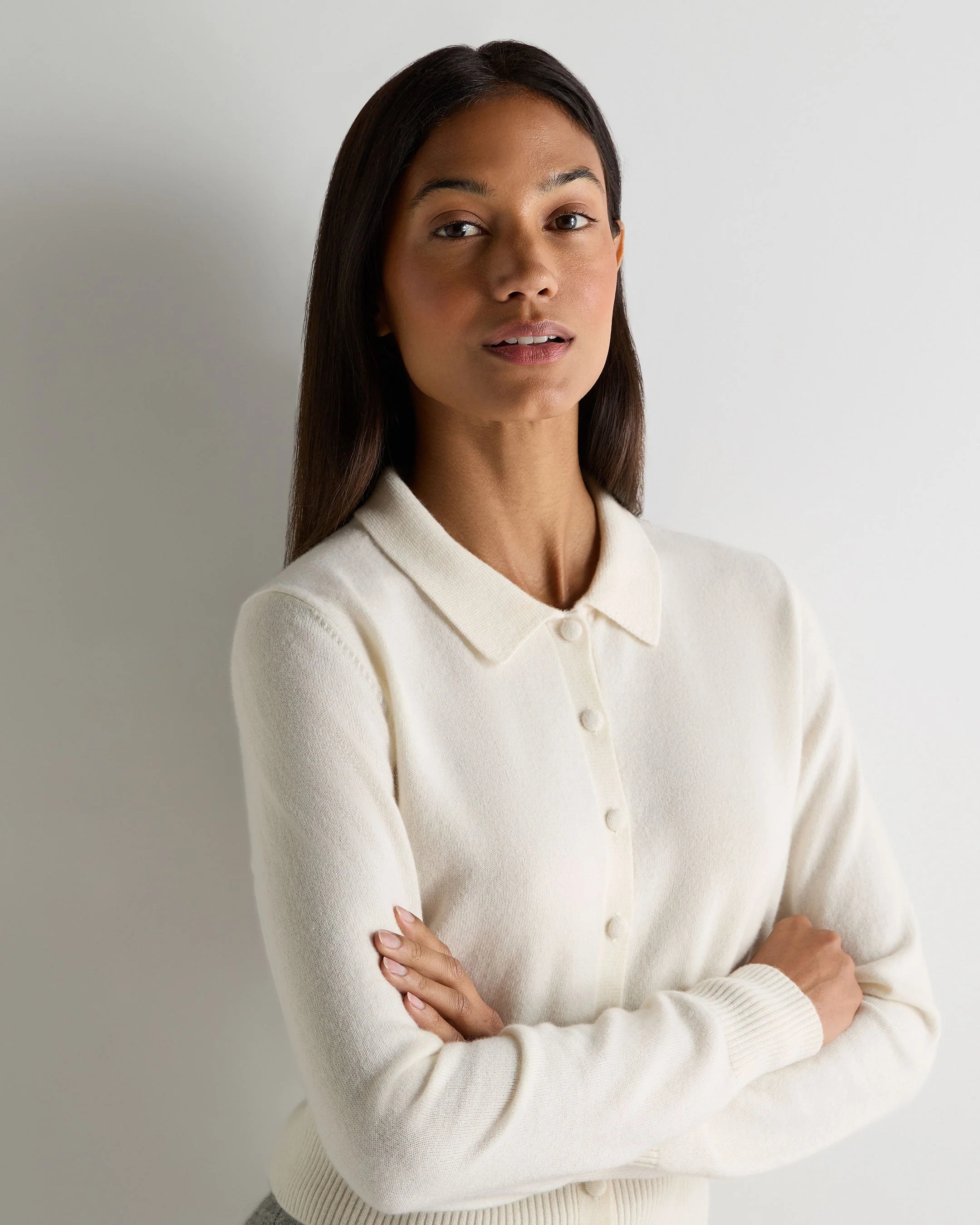 Women's Thea Collared Cashmere Cardigan New Ivory White - Image 5