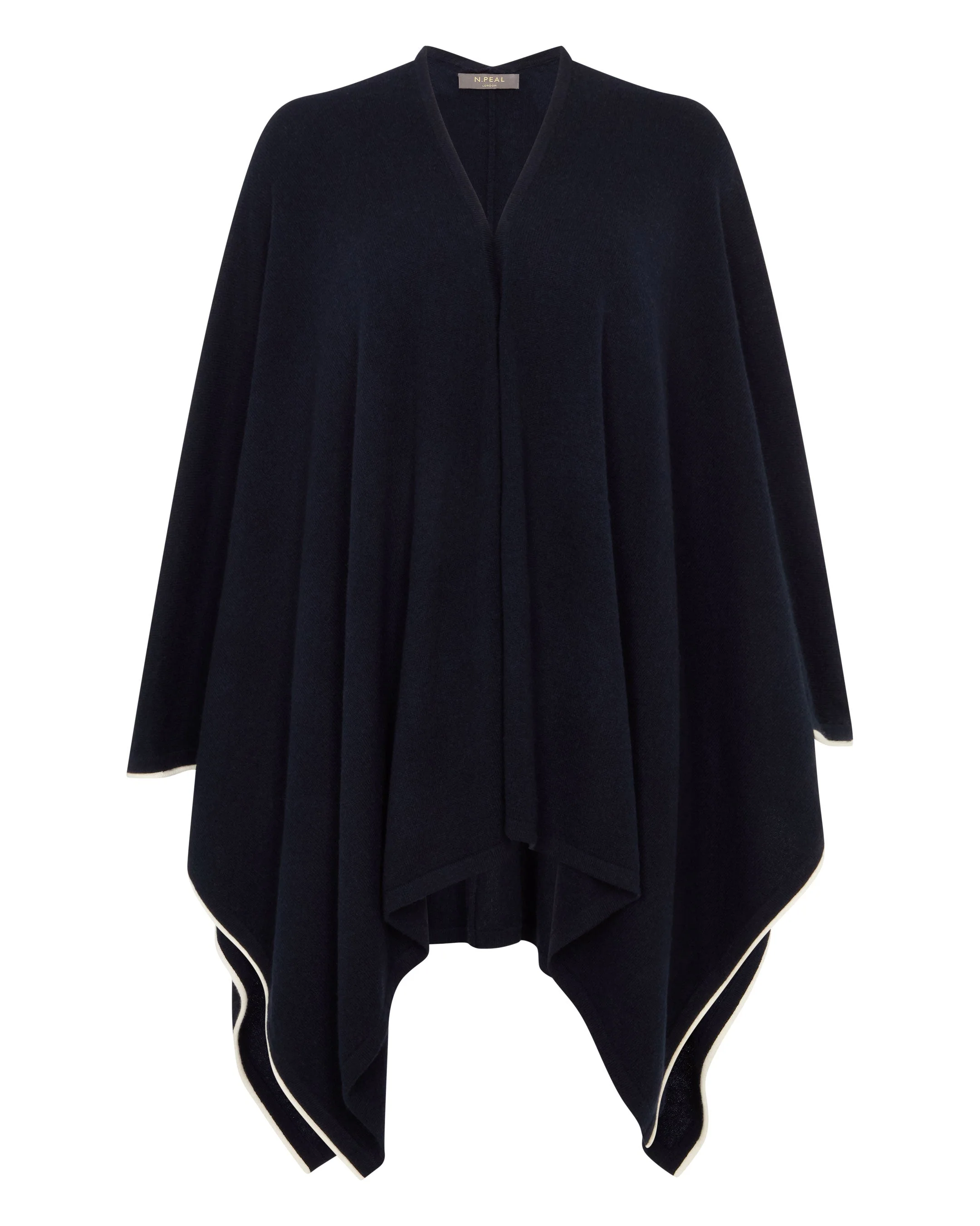 Women's Contrast Trim Cashmere Cape Navy Blue - Image 2